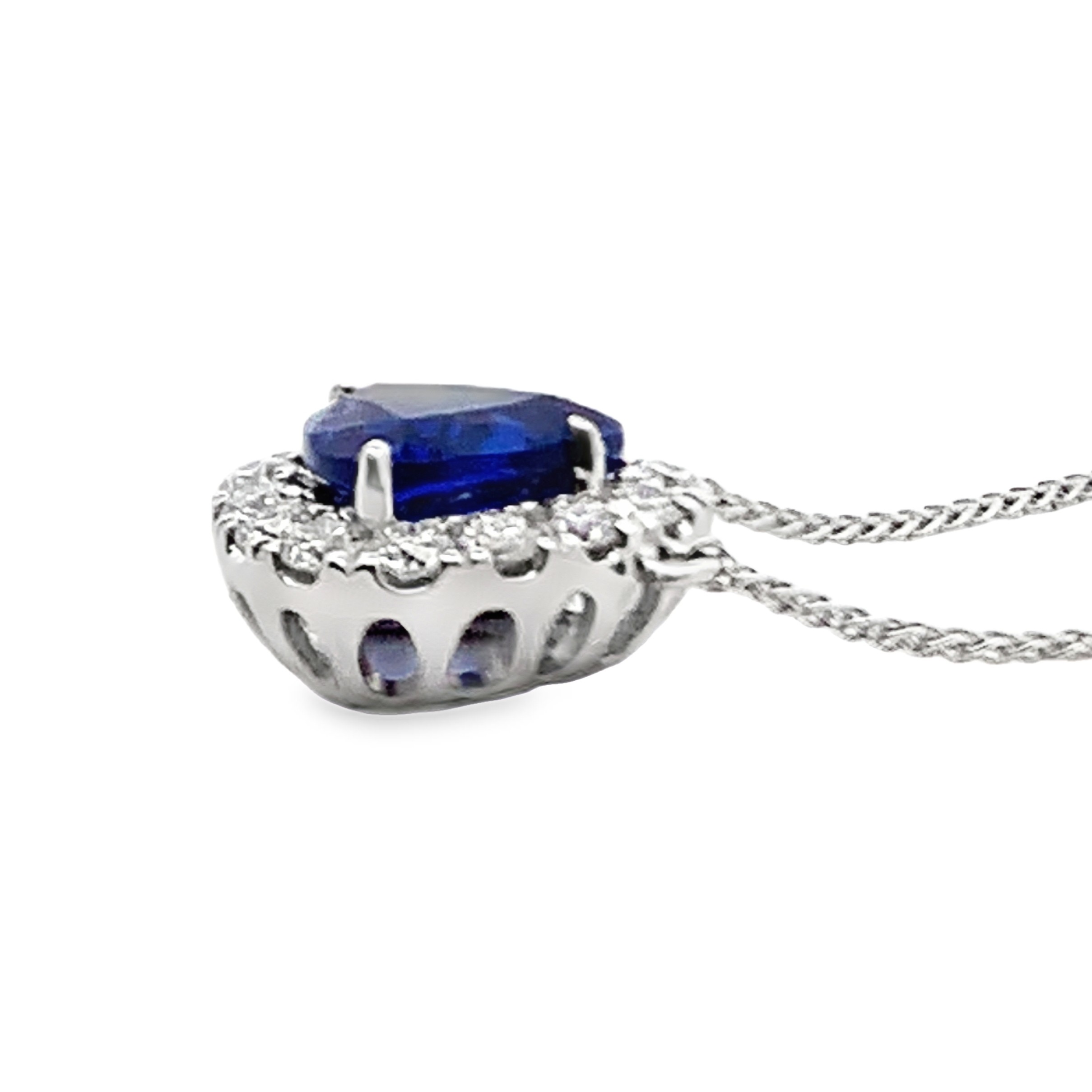18K White Gold Trillion Sapphire and Diamond Pendant