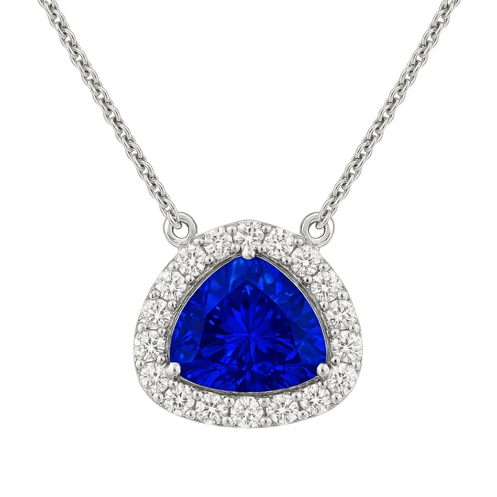 18K White Gold Trillion Sapphire and Diamond Pendant