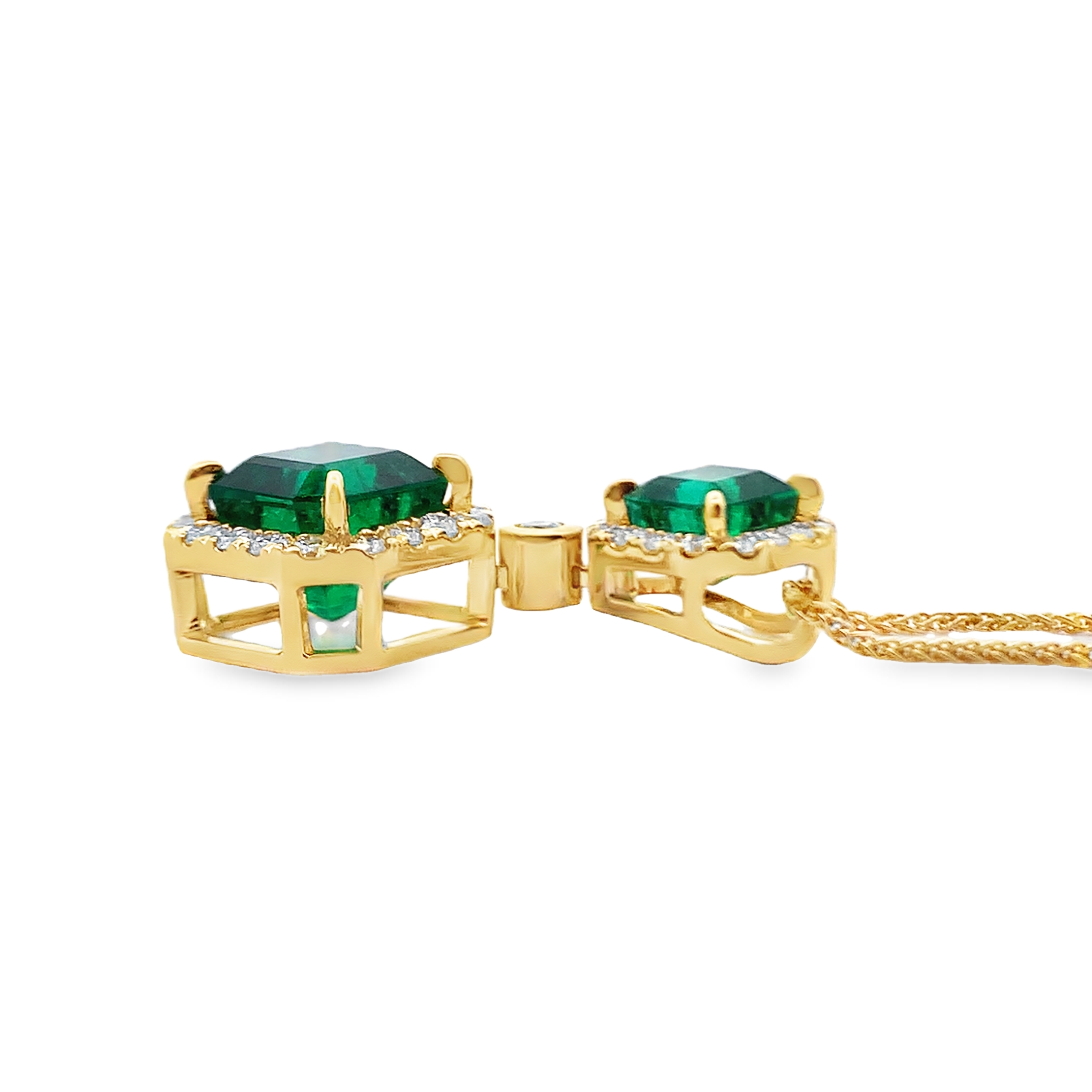 18K Yellow Gold Emerald and Diamond Drop Pendant
