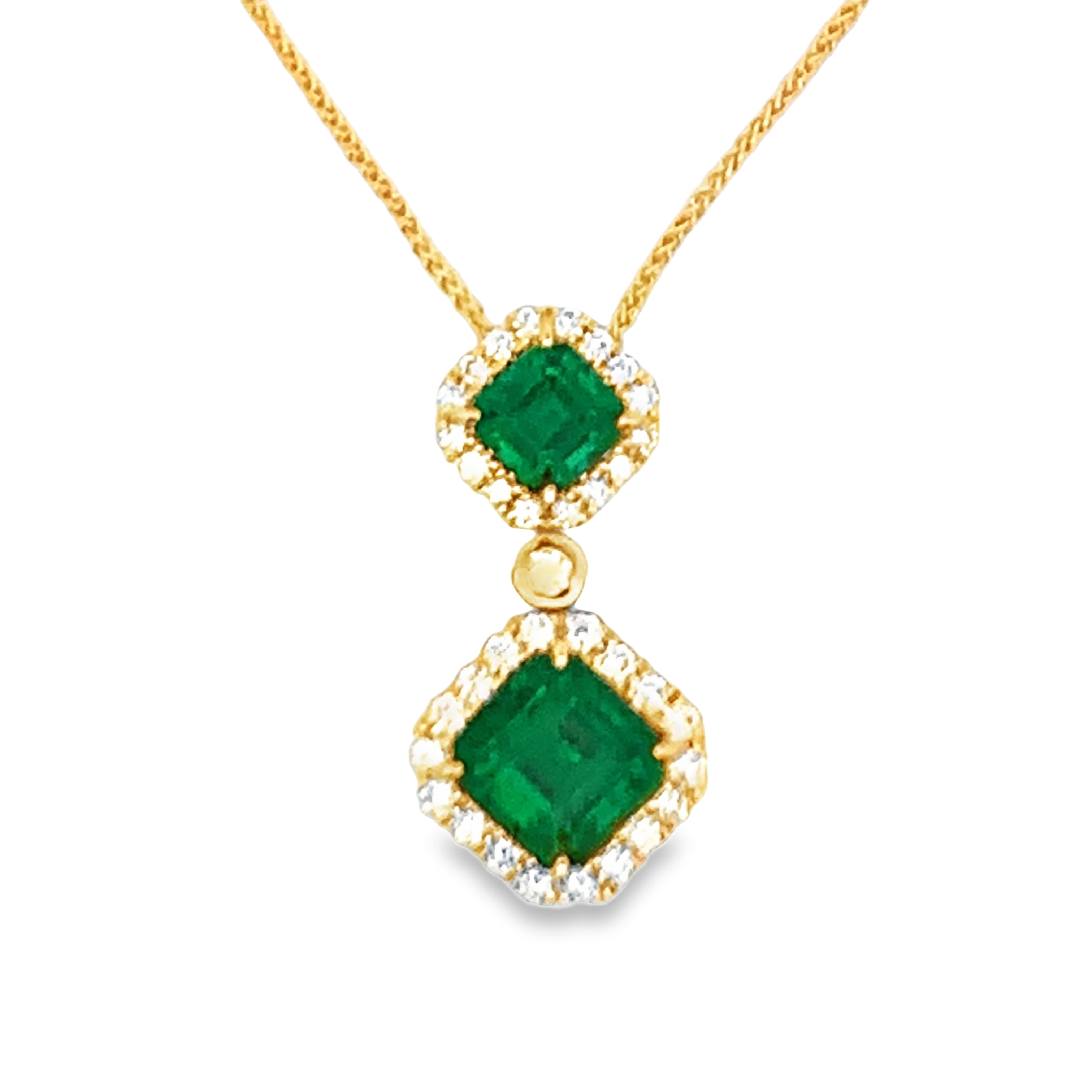 18K Yellow Gold Emerald and Diamond Drop Pendant