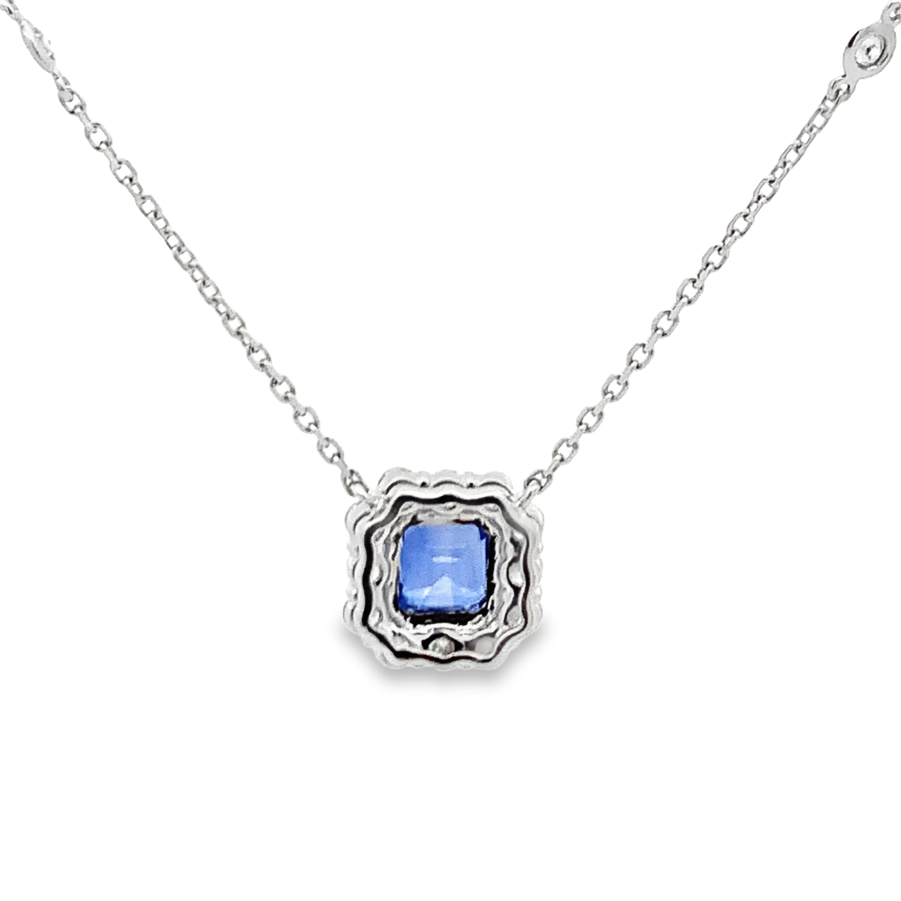 18K White Gold Sapphire and Diamond Halo Pendant
