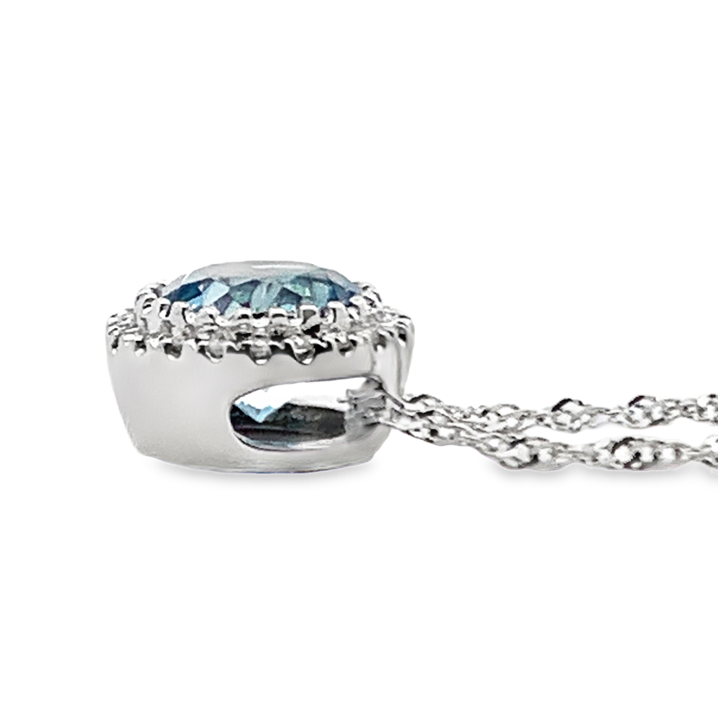 14K White Gold Aquamarine & Diamond Halo Slide Pendant