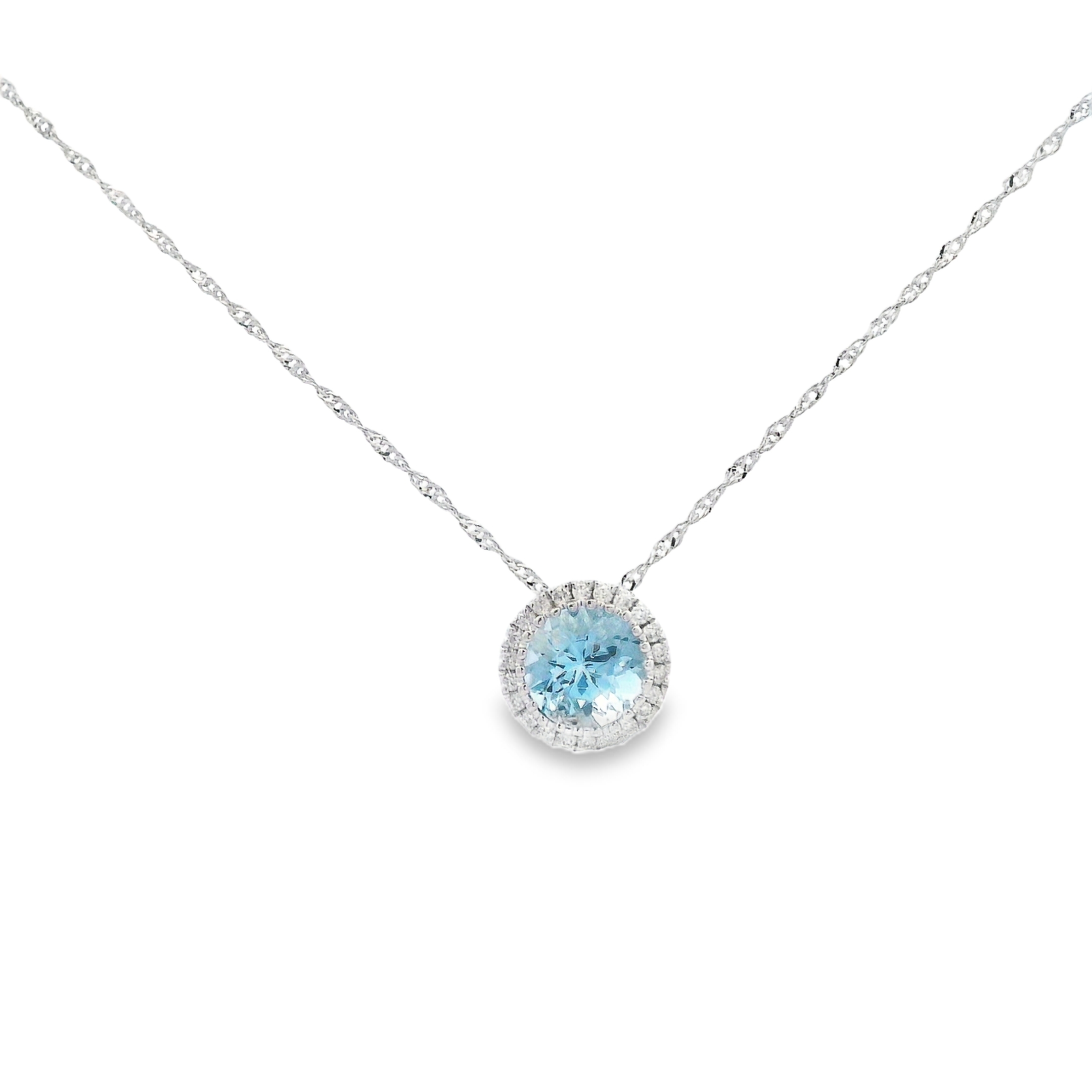 14K White Gold Aquamarine & Diamond Halo Slide Pendant