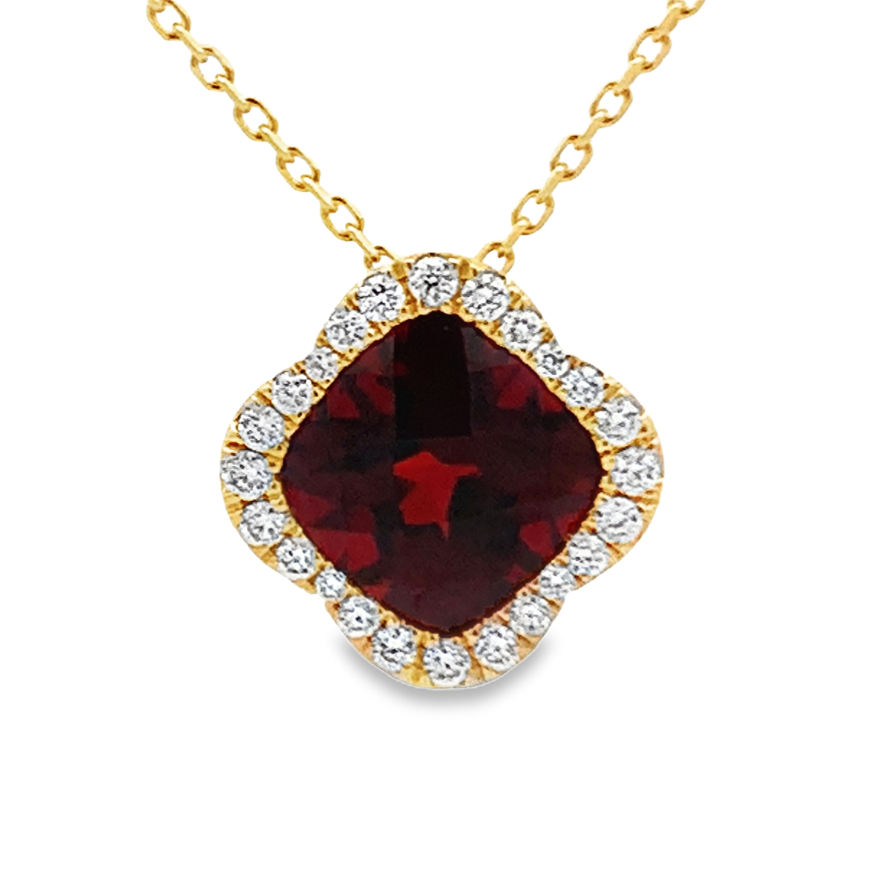 14K Yellow Gold Garnet and Diamond Halo Pendant