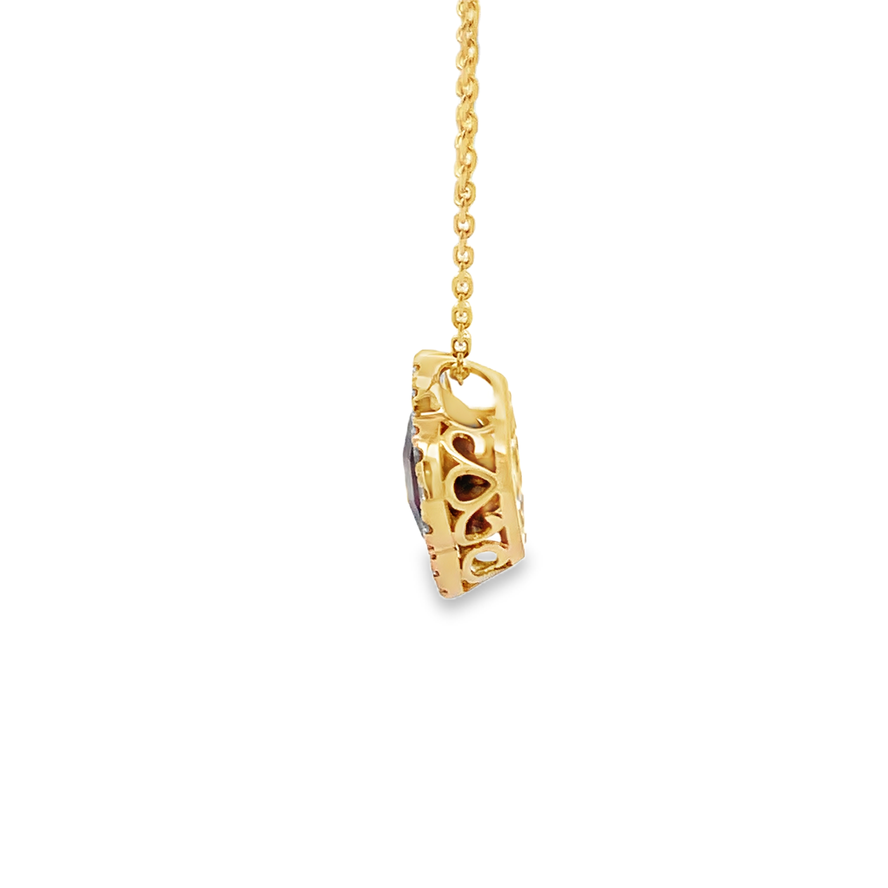 14K Yellow Gold Garnet and Diamond Halo Pendant