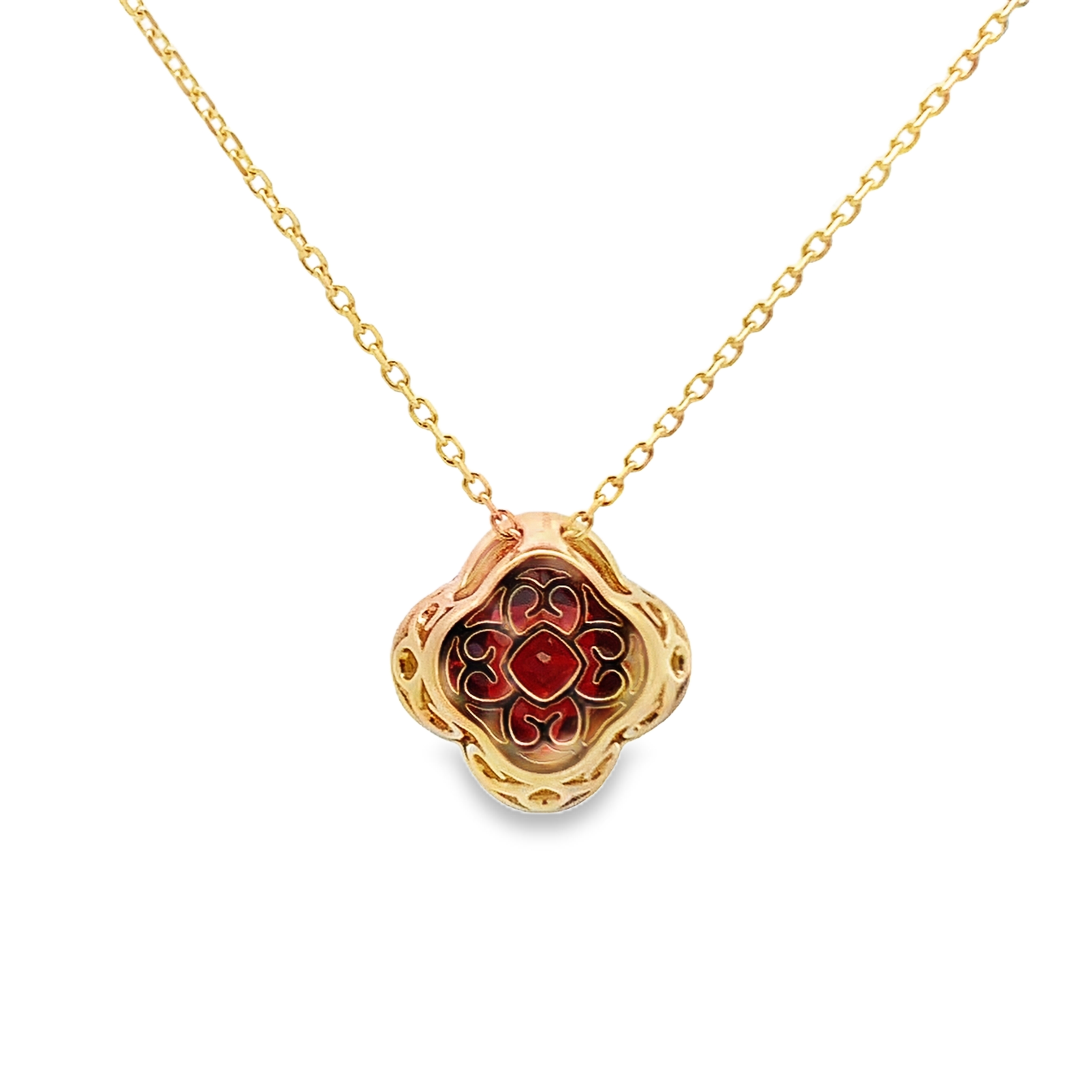 14K Yellow Gold Garnet and Diamond Halo Pendant