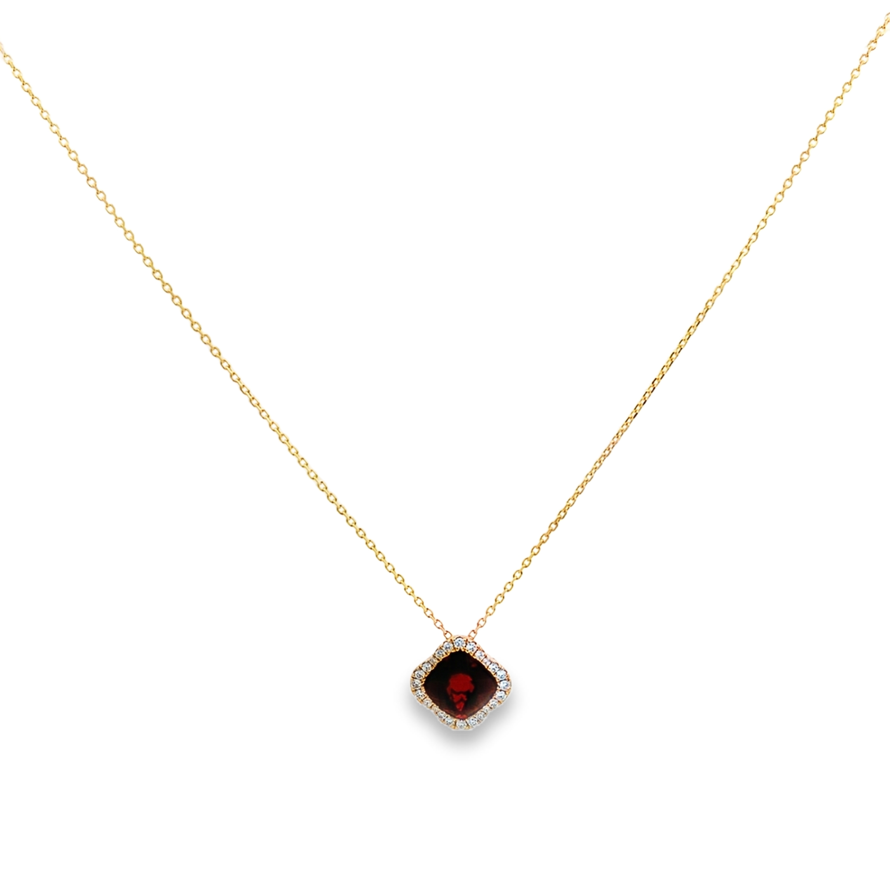 14K Yellow Gold Garnet and Diamond Halo Pendant