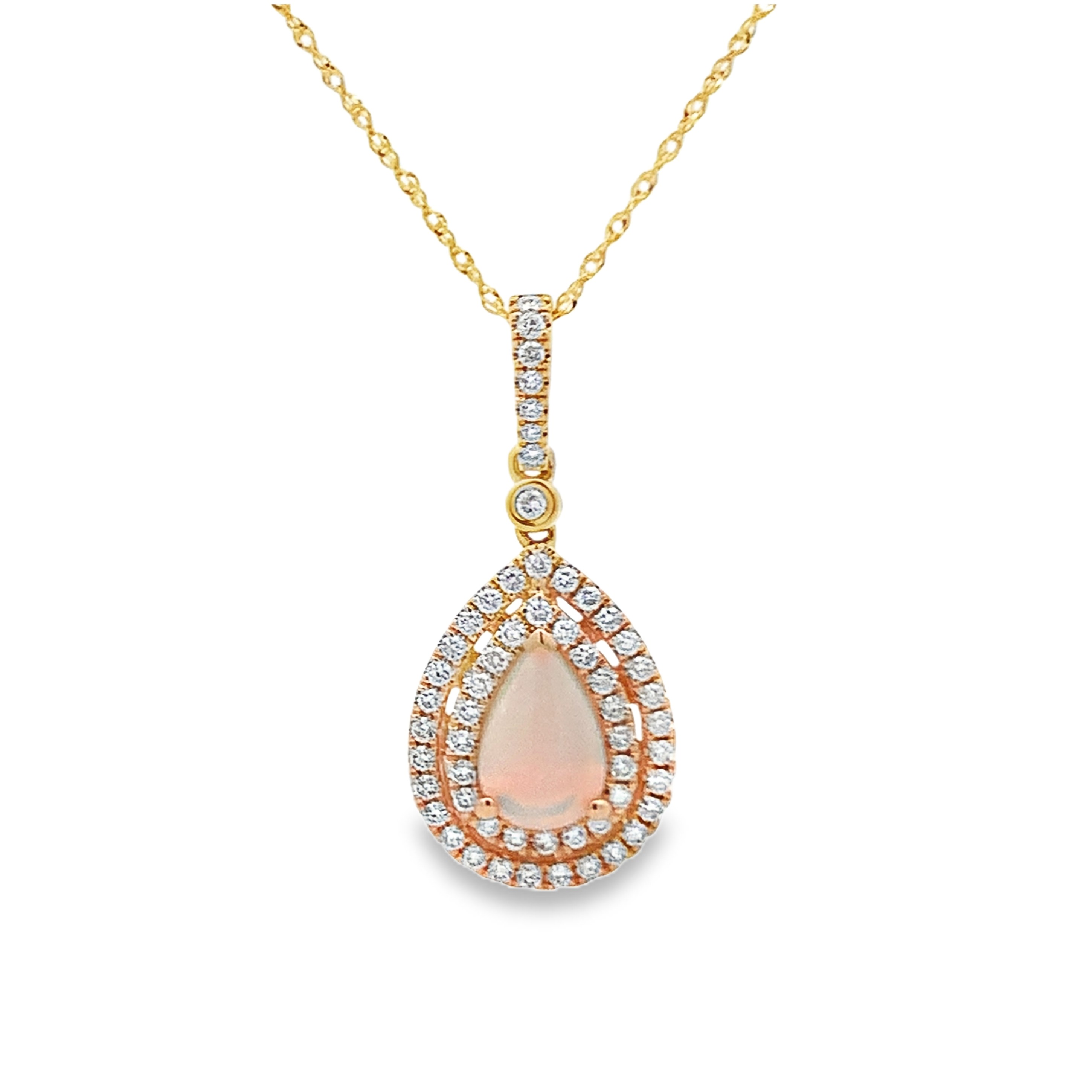 14K Yellow Gold Opal and Diamond Double Halo Pendant