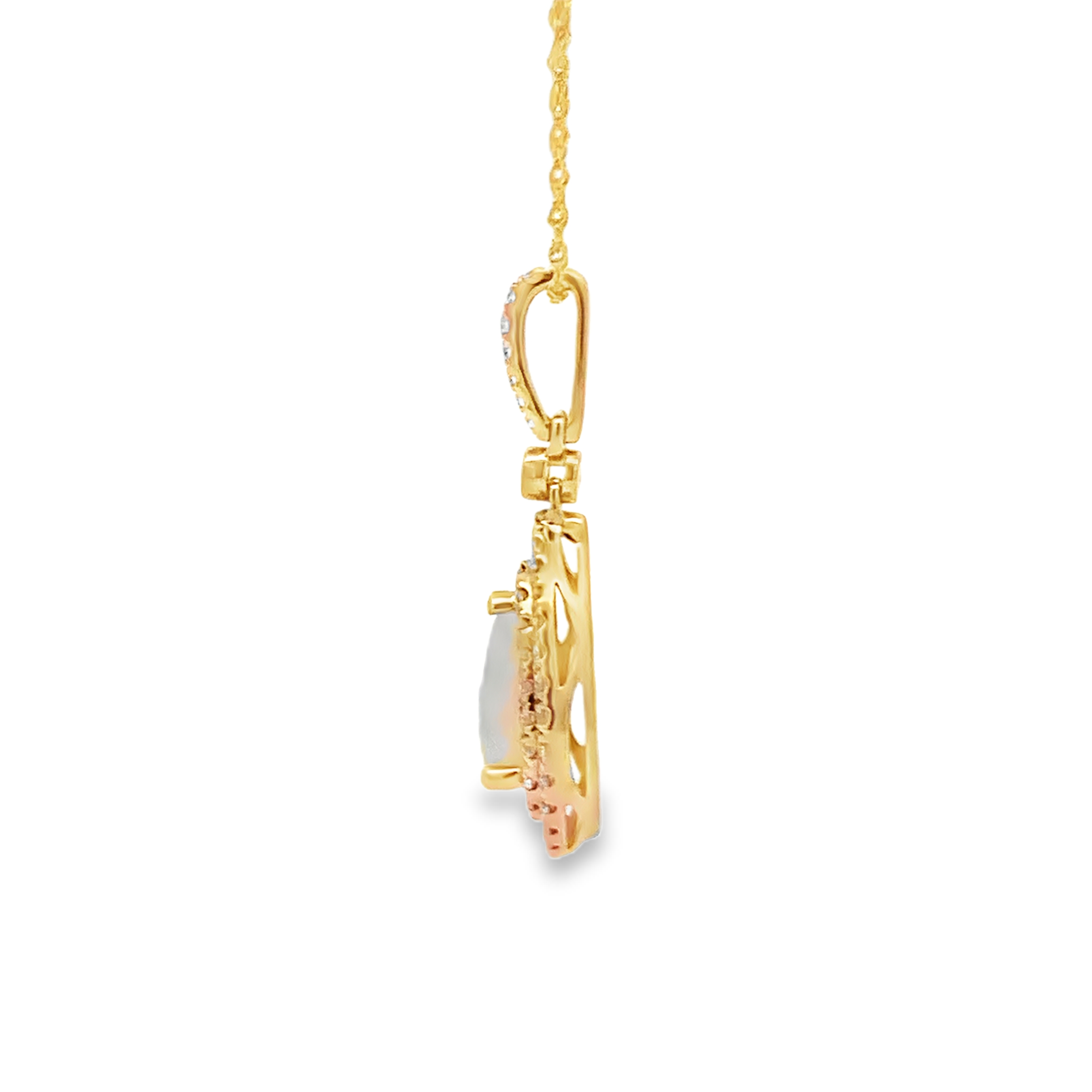 14K Yellow Gold Opal and Diamond Double Halo Pendant