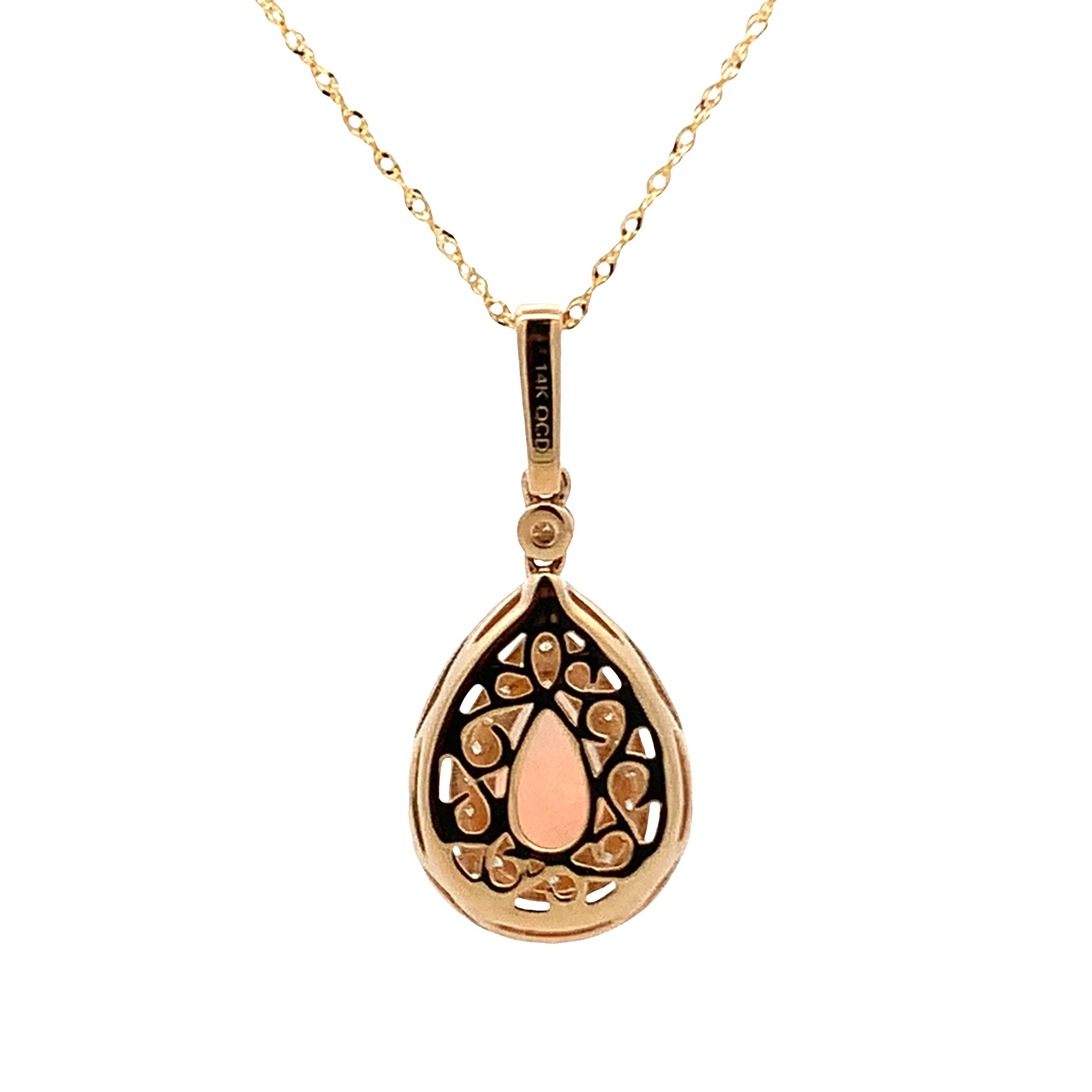 14K Yellow Gold Opal and Diamond Double Halo Pendant