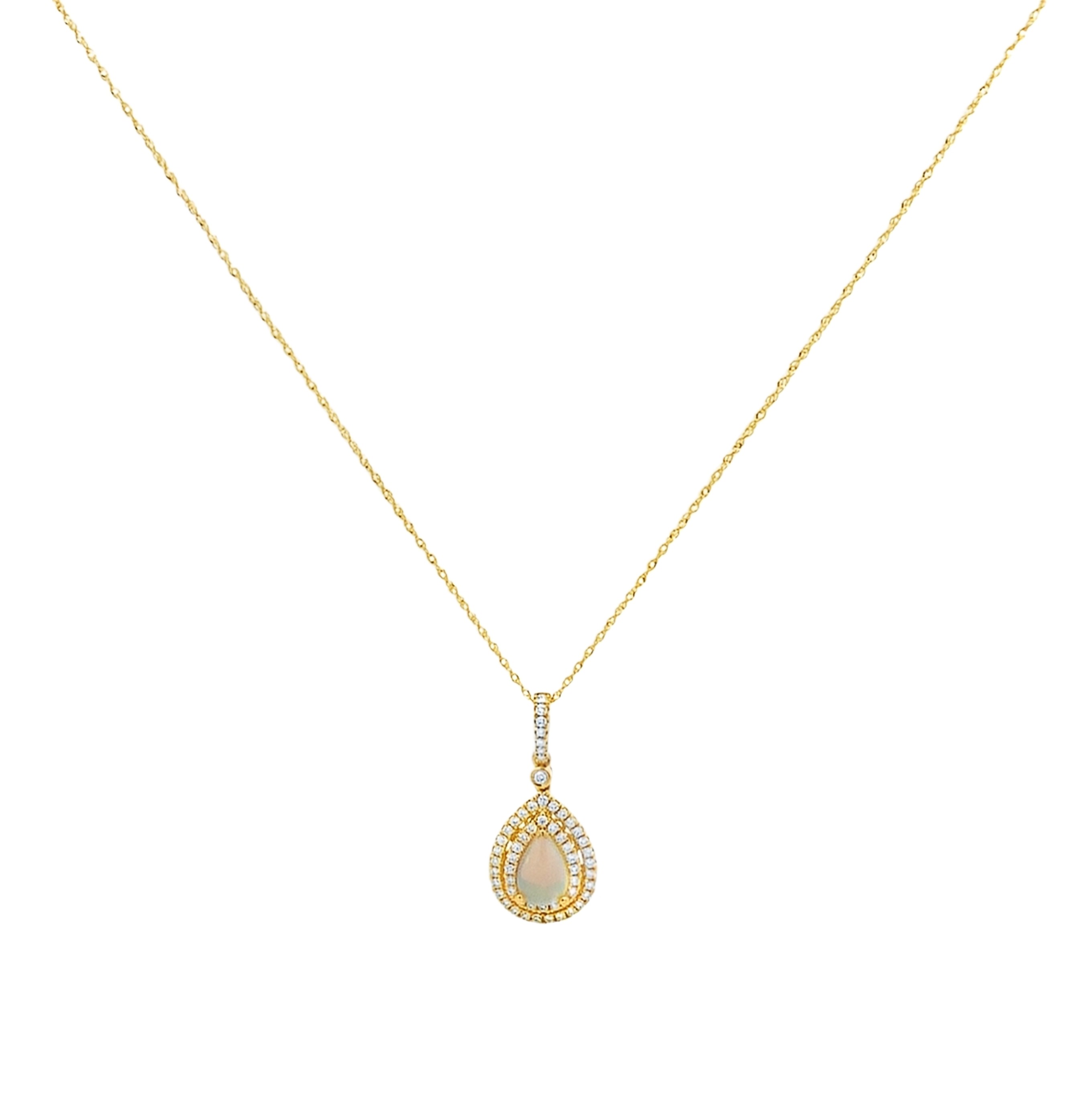 14K Yellow Gold Opal and Diamond Double Halo Pendant