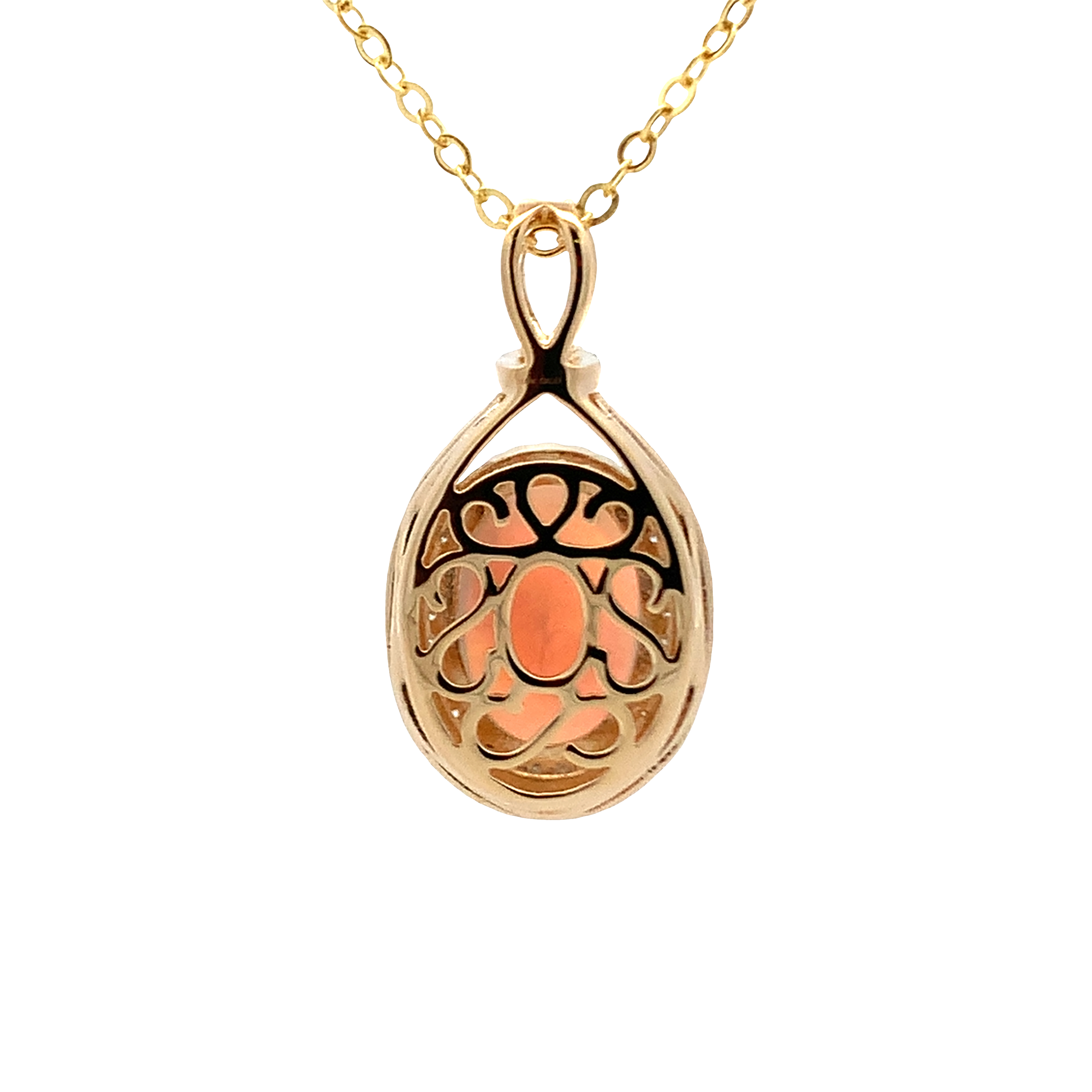 14K Yellow Gold Oval Opal and Diamond Double Halo Pendant