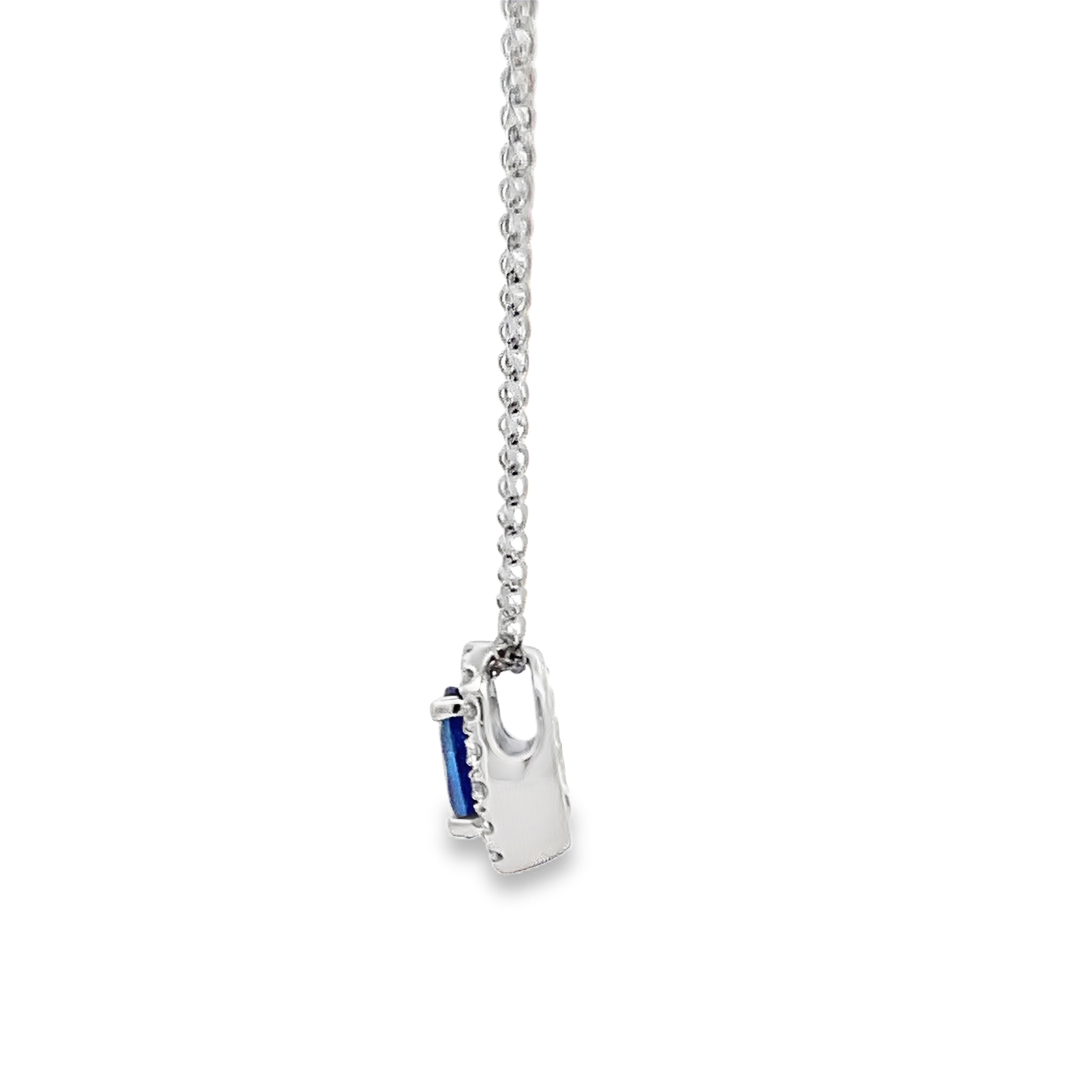 14K White Gold Oval Sapphire and Diamond Halo Pendant