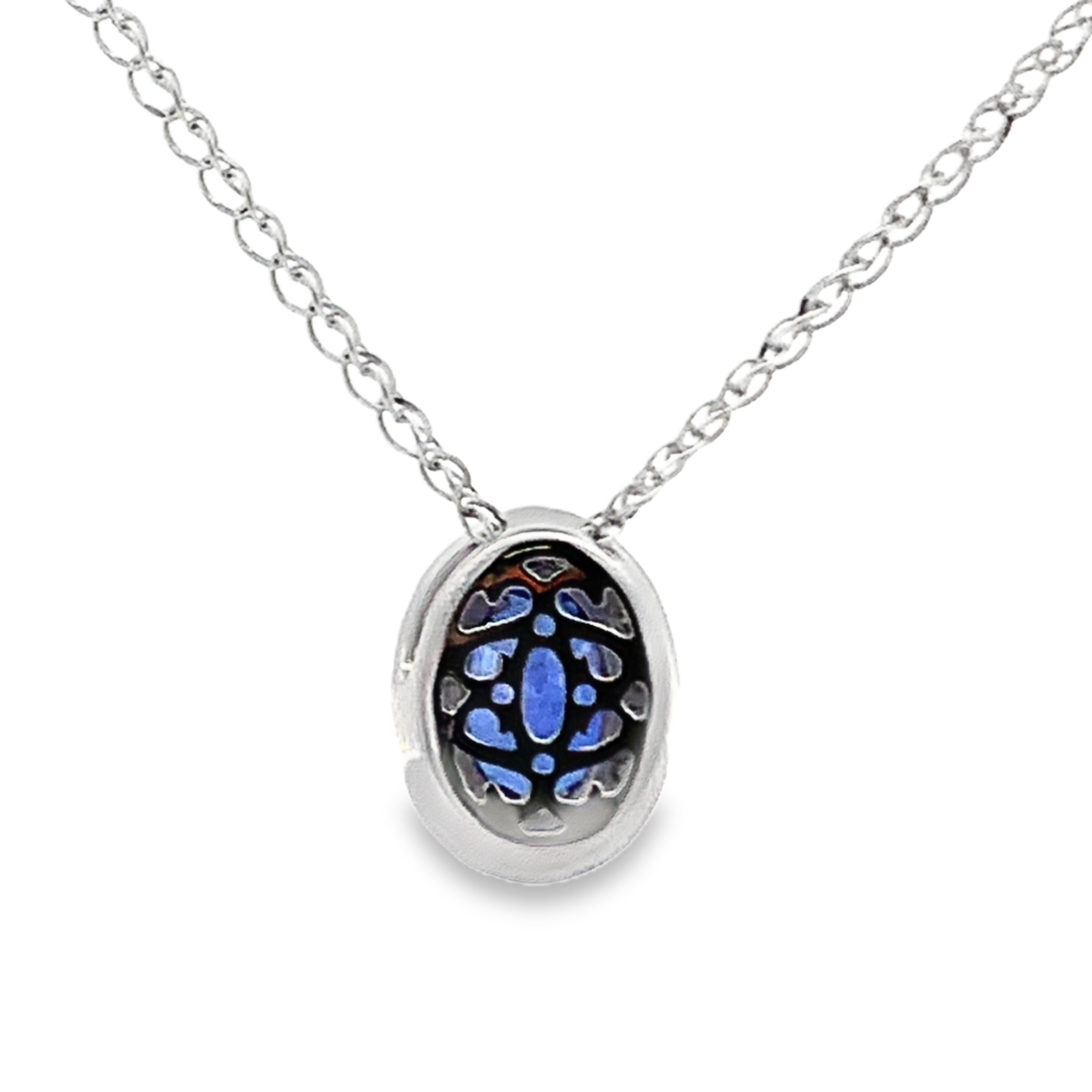 14K White Gold Oval Sapphire and Diamond Halo Pendant