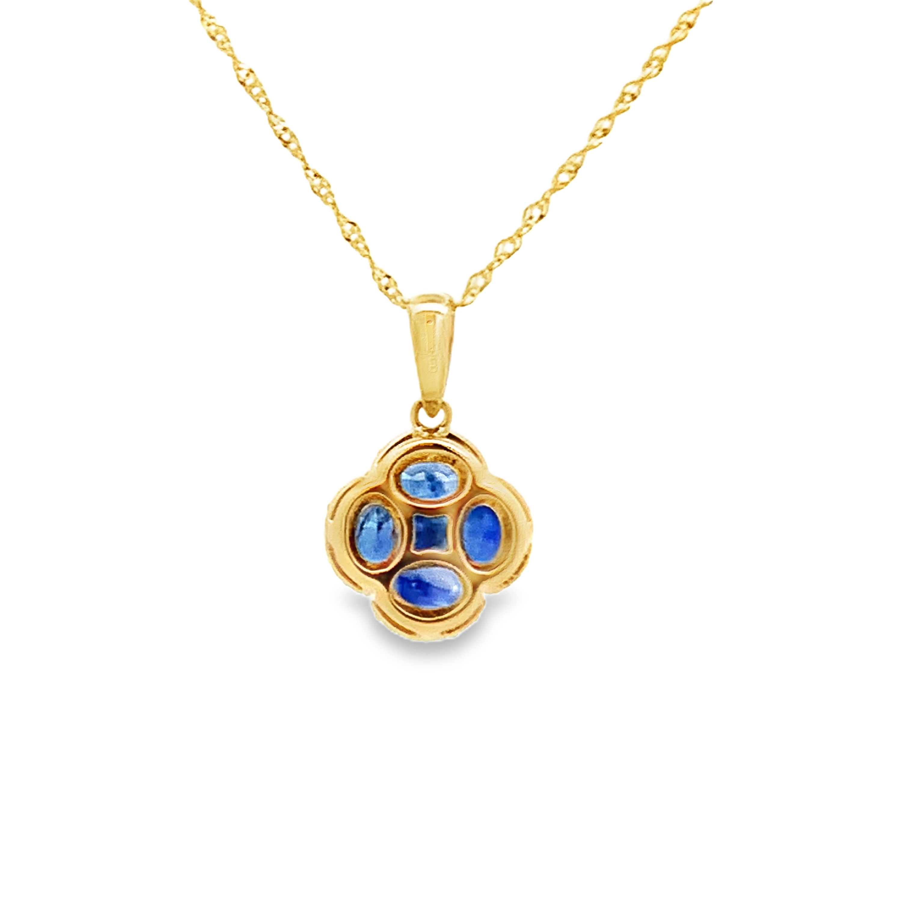 14K Yellow Gold Sapphire and Diamond Clover Pendant with Chain