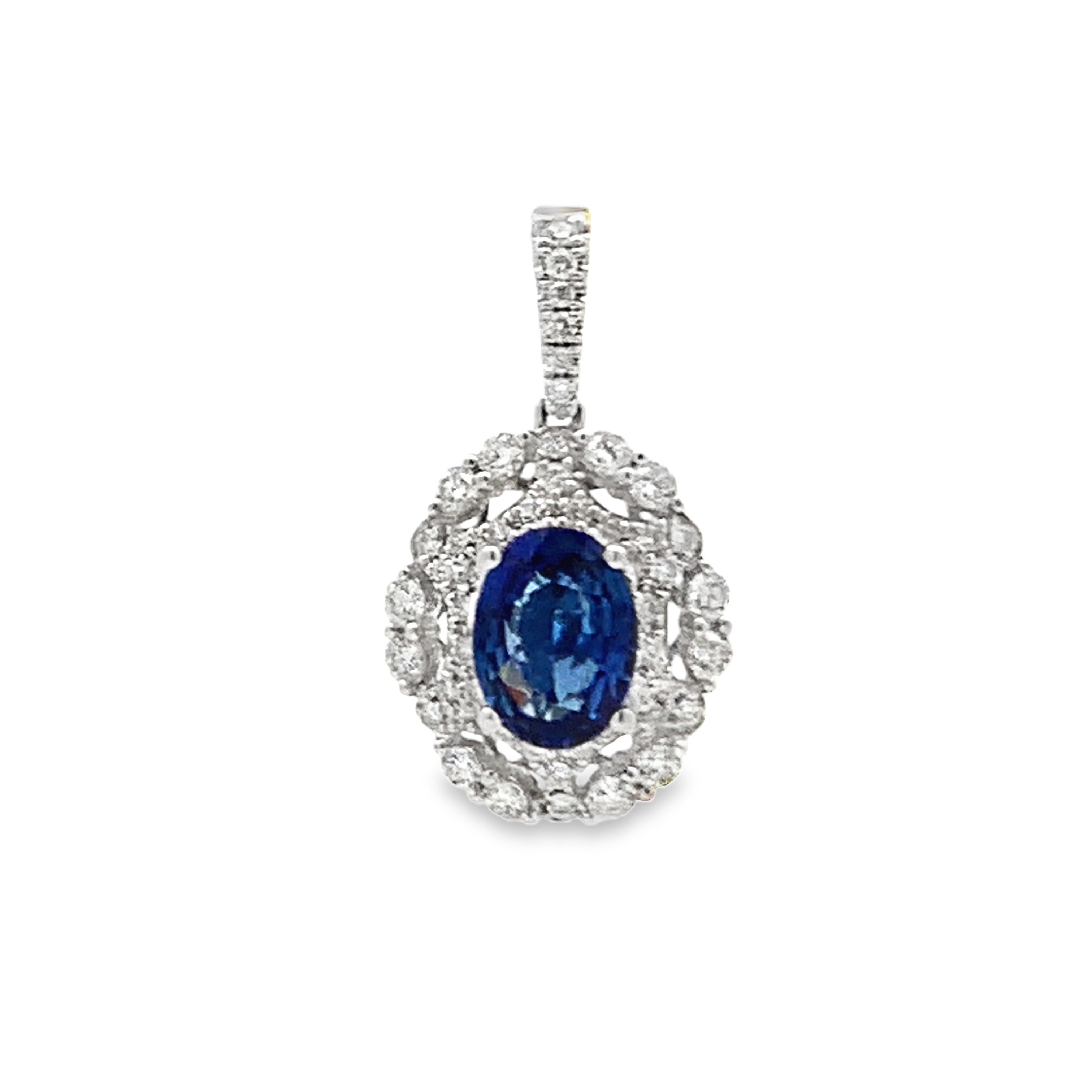 18K White Gold Sapphire and Diamond Pendant