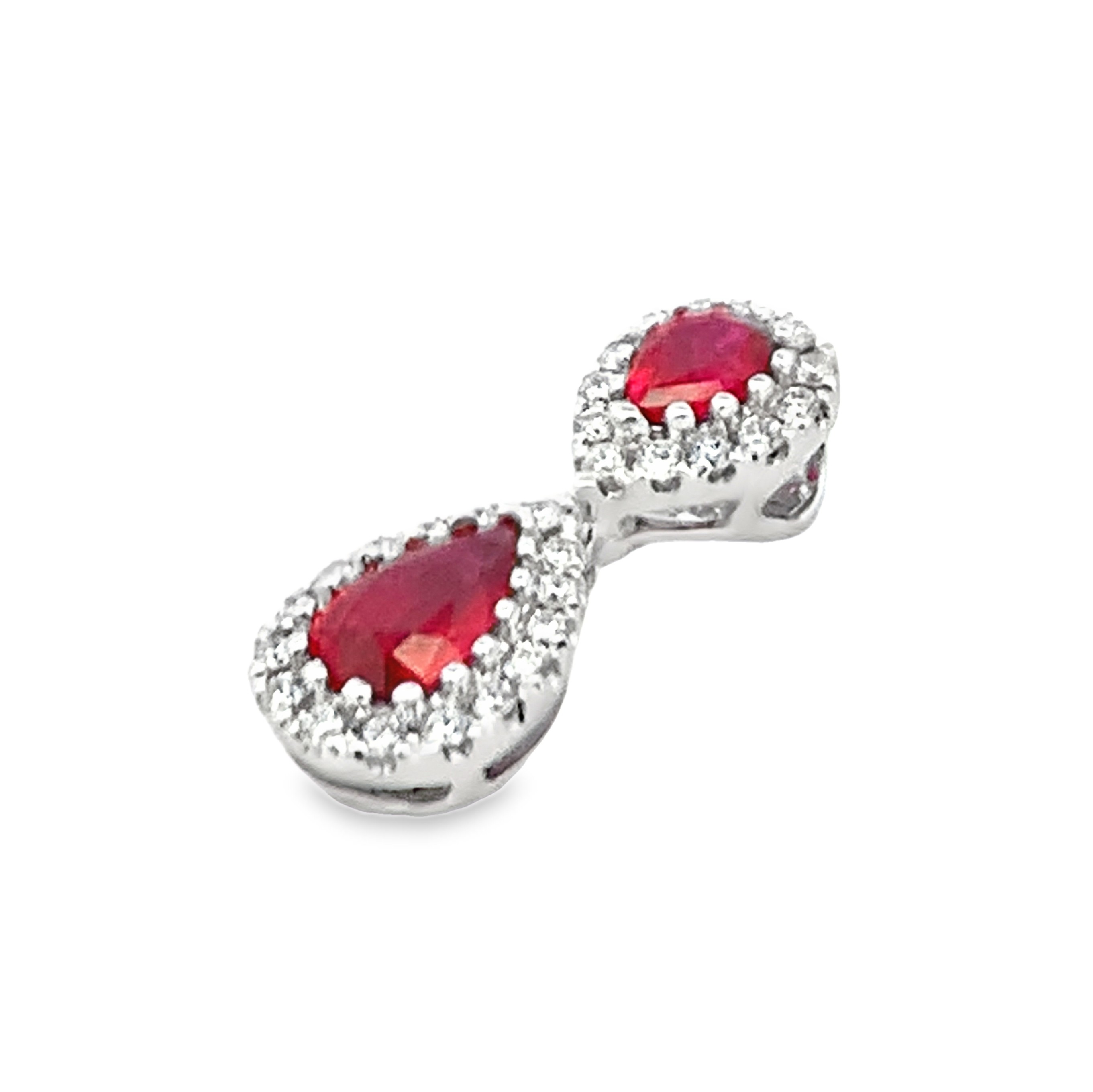 18K White Gold Ruby and Diamond Dangling Pendant