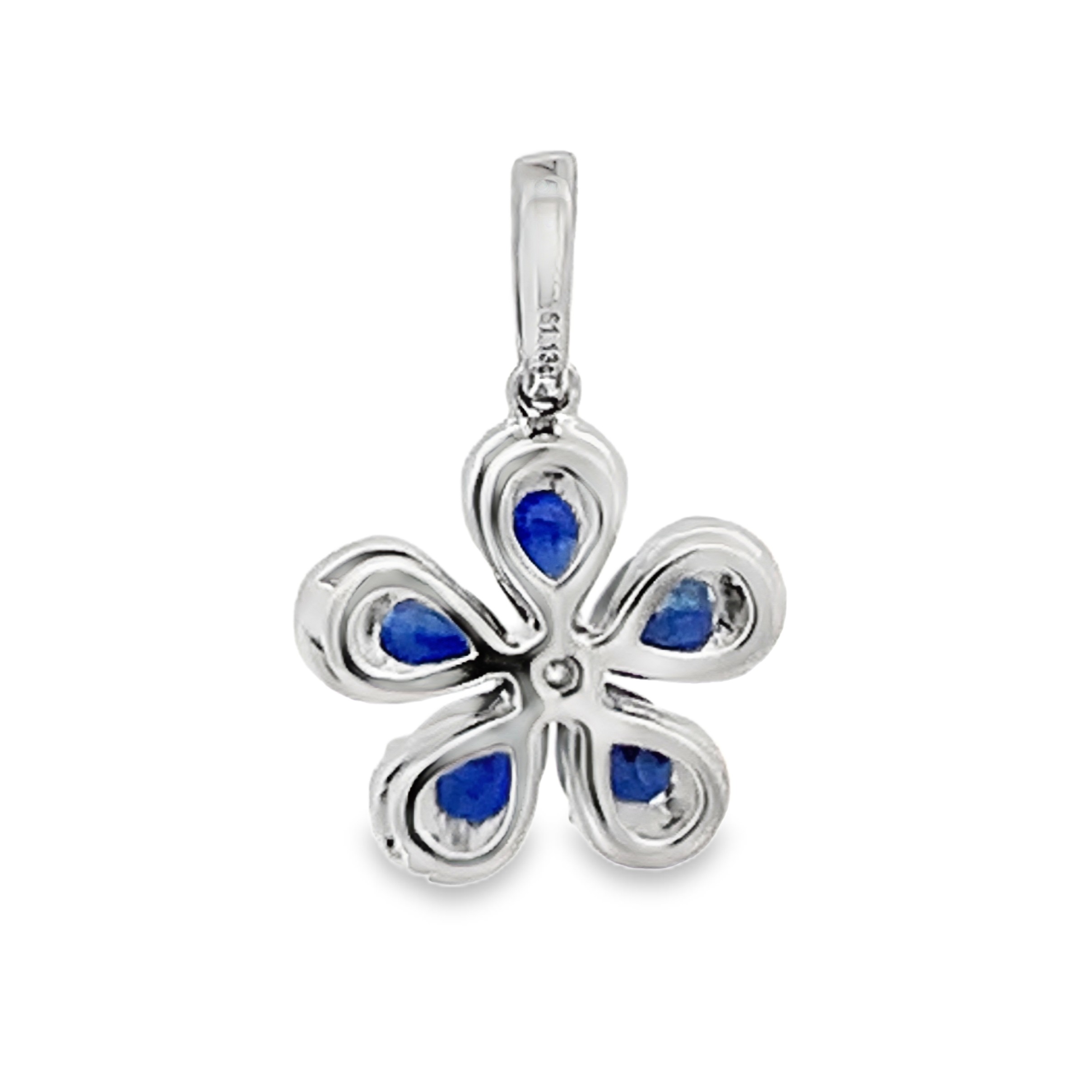 18K White Gold Sapphire and Diamond Flower Pendant