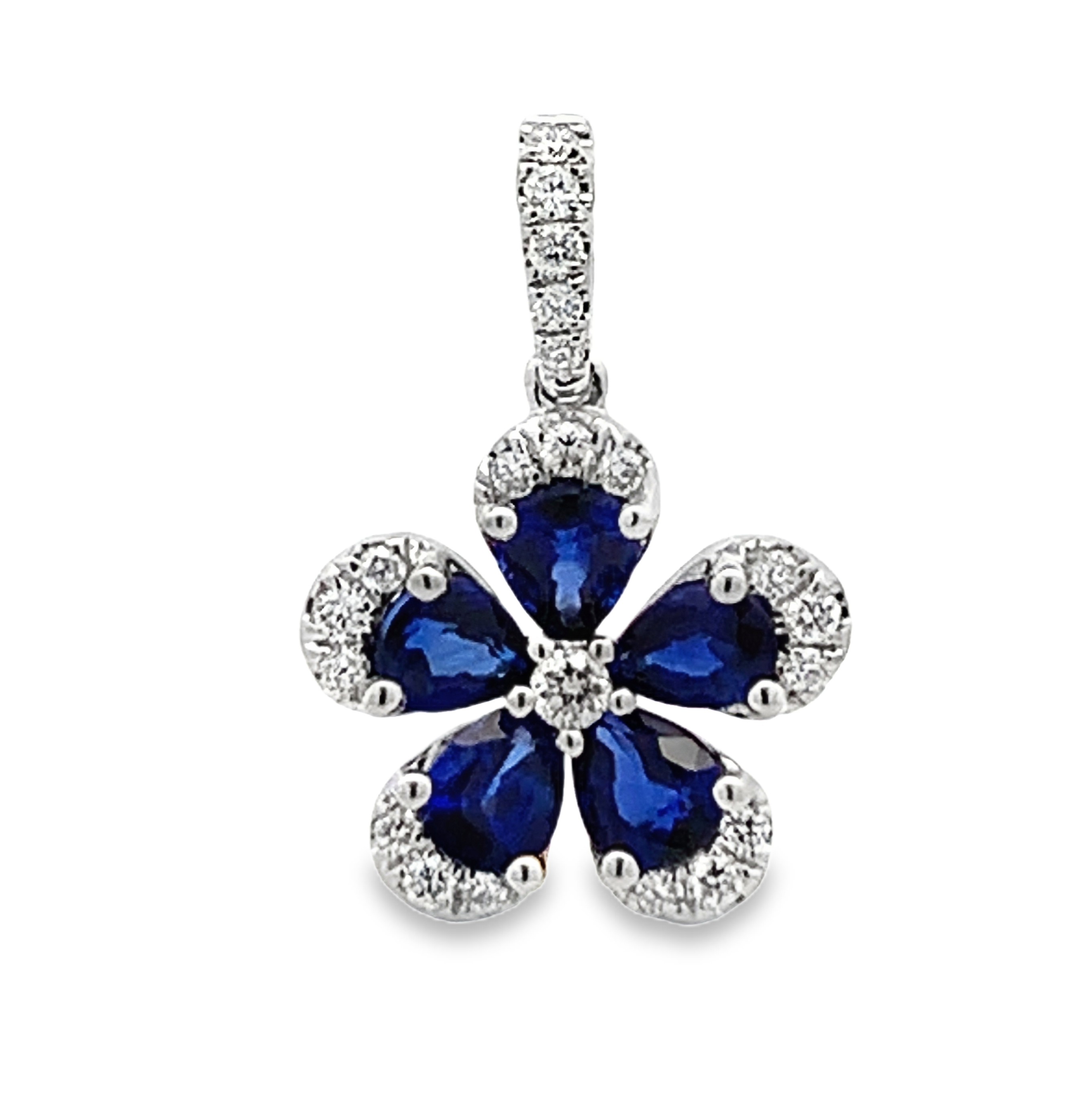 18K White Gold Sapphire and Diamond Flower Pendant