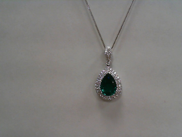 18K White Gold Pendant with Round Diamonds 1.04 Tcw G-H SI1 & i Pear Shape Emerald 4.57 Tcw GIA#2181077720