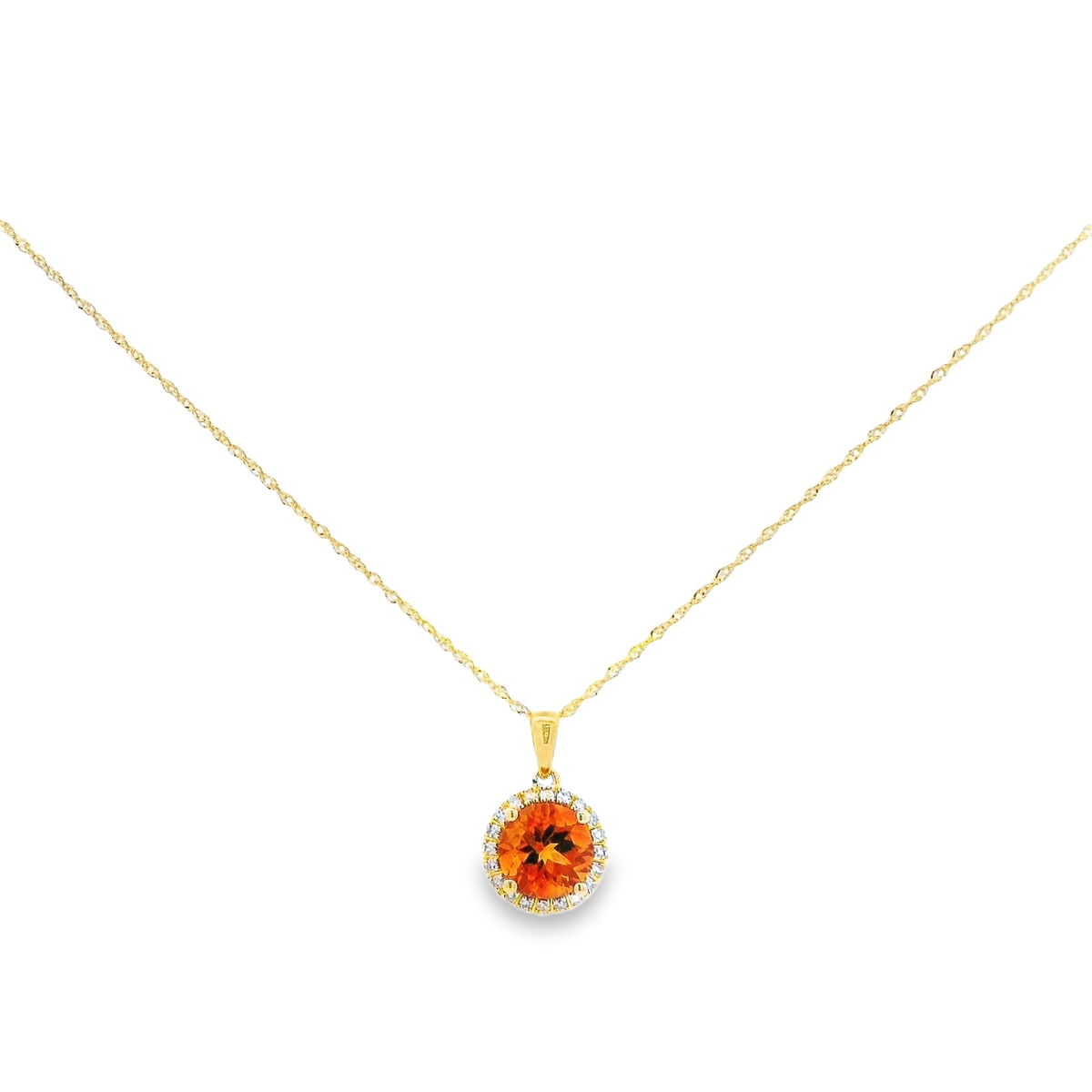 14K Yellow Gold Round Citrine & Diamond Halo Pendant