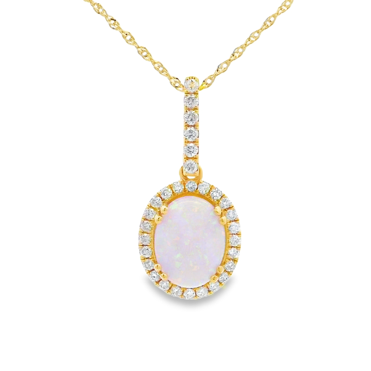 14K Yellow Gold Opal & Diamond Halo Pendant