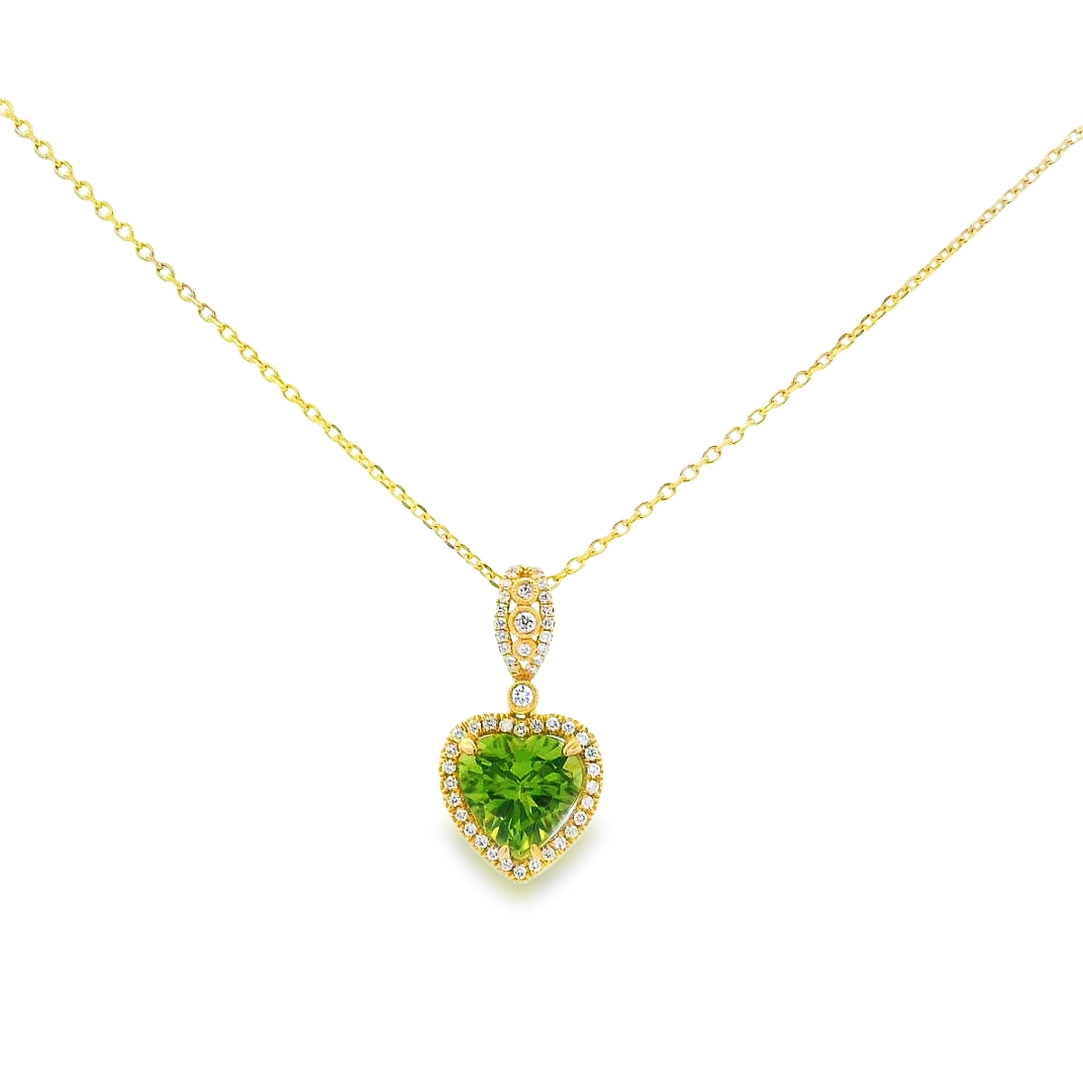 14K Yellow Gold Peridot & Diamond Heart Pendant