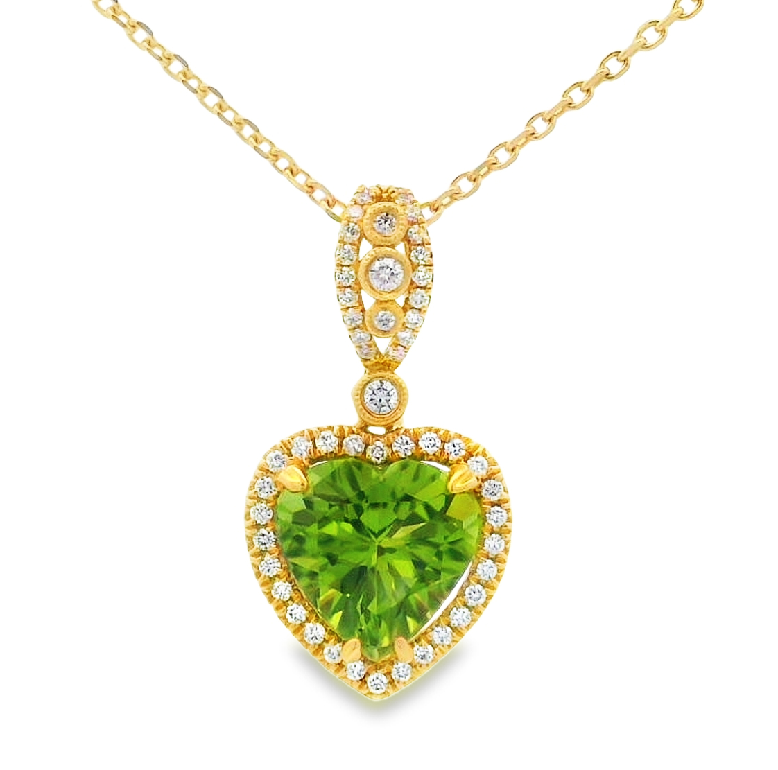 14K Yellow Gold Peridot & Diamond Heart Pendant