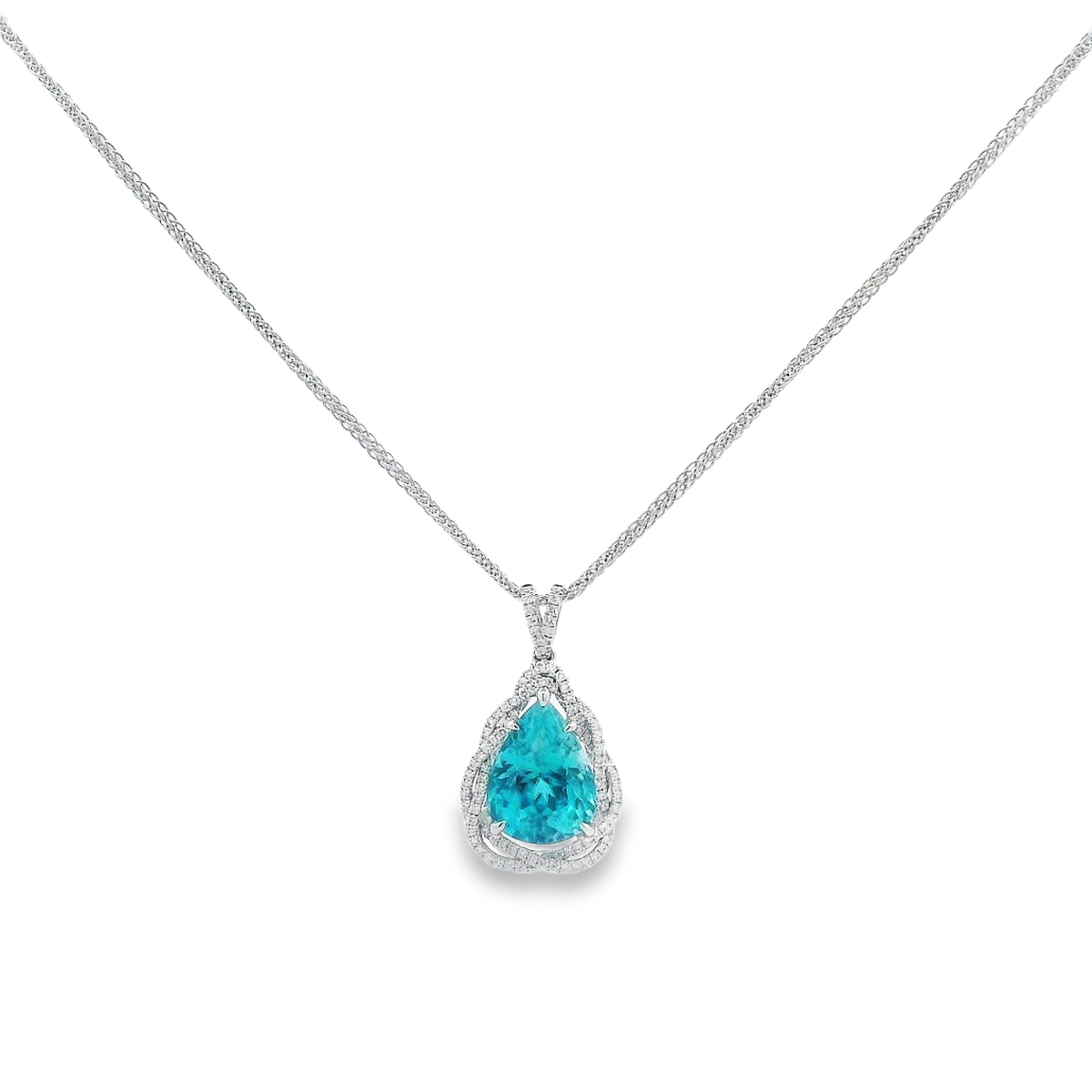 Simon G. Jewelry 18K White Gold Blue Zircon Twisted-Halo Pendant