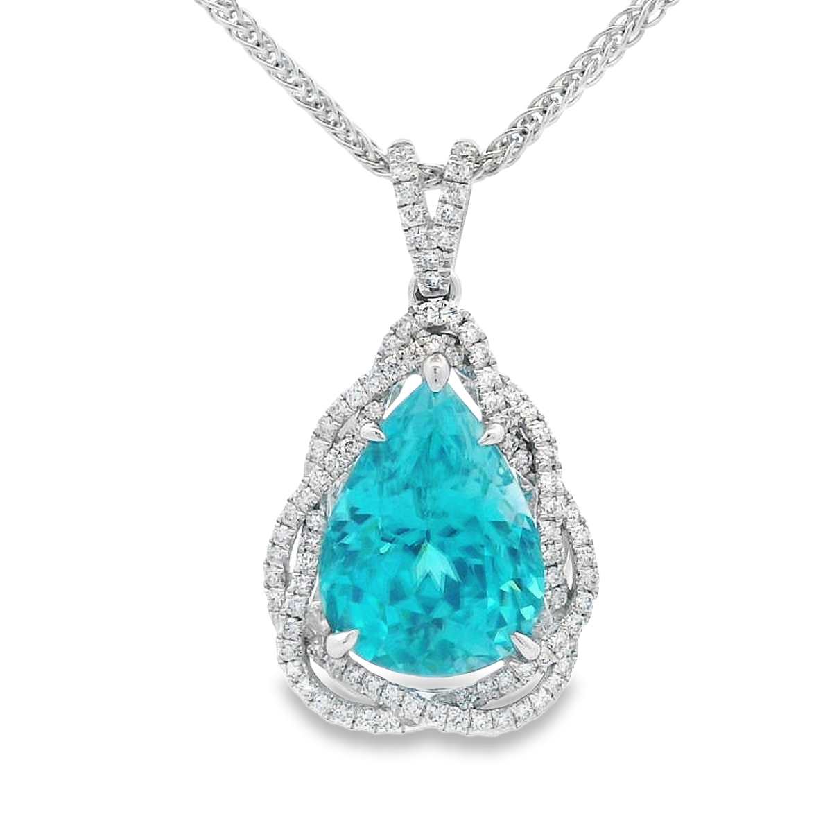 Simon G. Jewelry 18K White Gold Blue Zircon Twisted-Halo Pendant