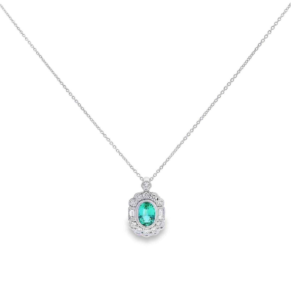 Simon G. 18K White Gold Green Tourmaline & Diamond Halo Pendant
