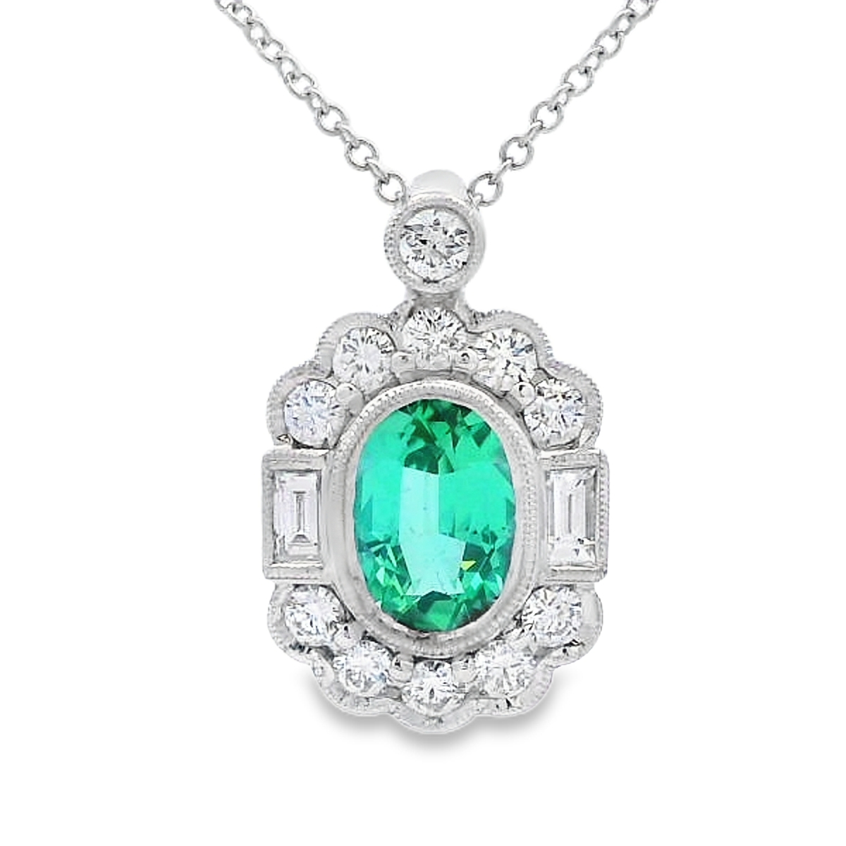 Simon G. 18K White Gold Green Tourmaline & Diamond Halo Pendant