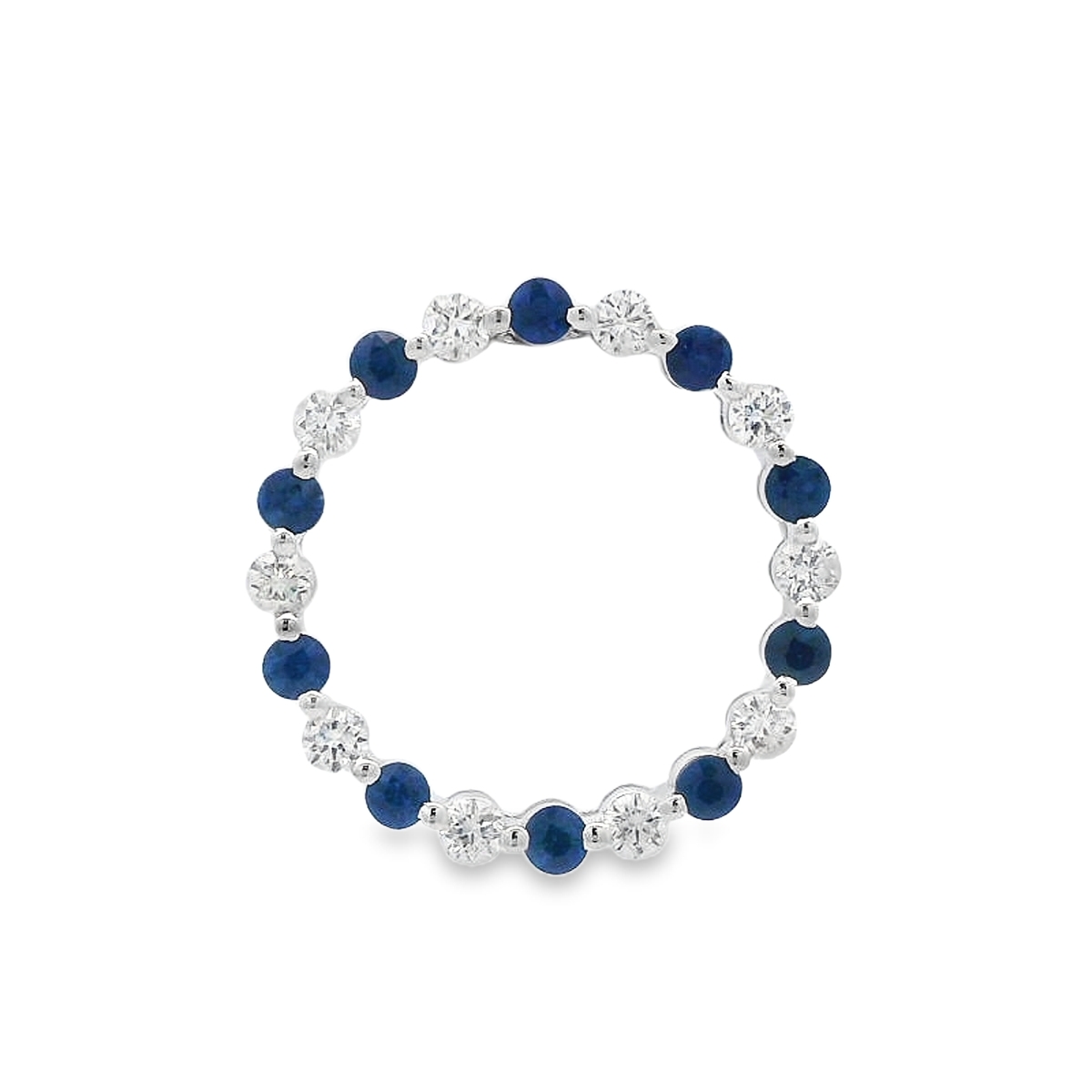 18K White Gold Blue Sapphire and Diamond Alternating Circle Slide Pendant
