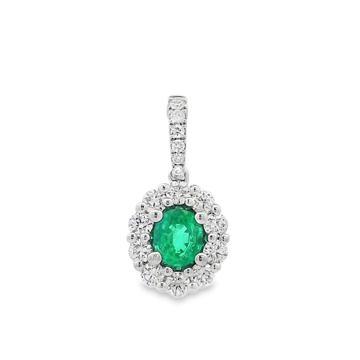 18K White Gold Emerald and Diamond Small Pendant