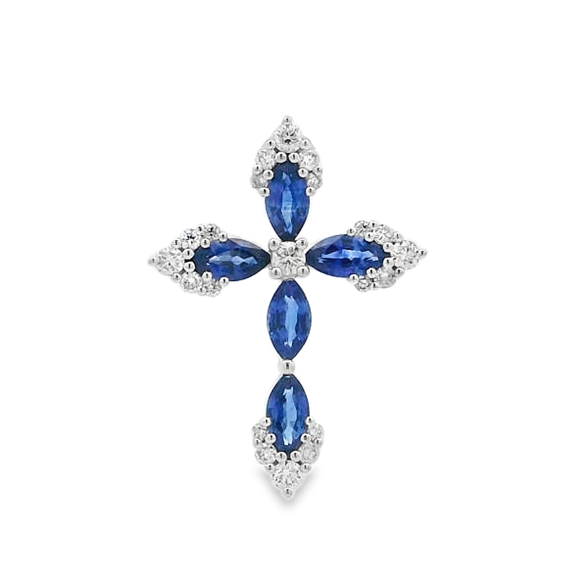 18K White Gold Diamond and Sapphire Cross Pendant