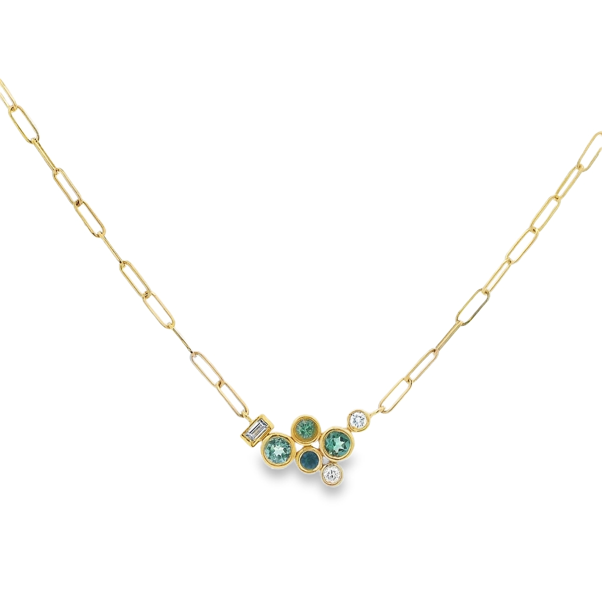 Lauren K 18K Yellow Gold Green and Blue Bubble Cluster Necklace