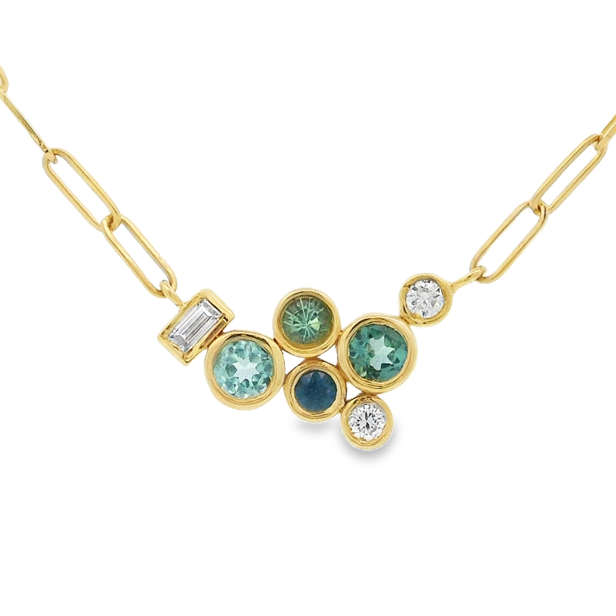 Lauren K 18K Yellow Gold Green and Blue Bubble Cluster Necklace
