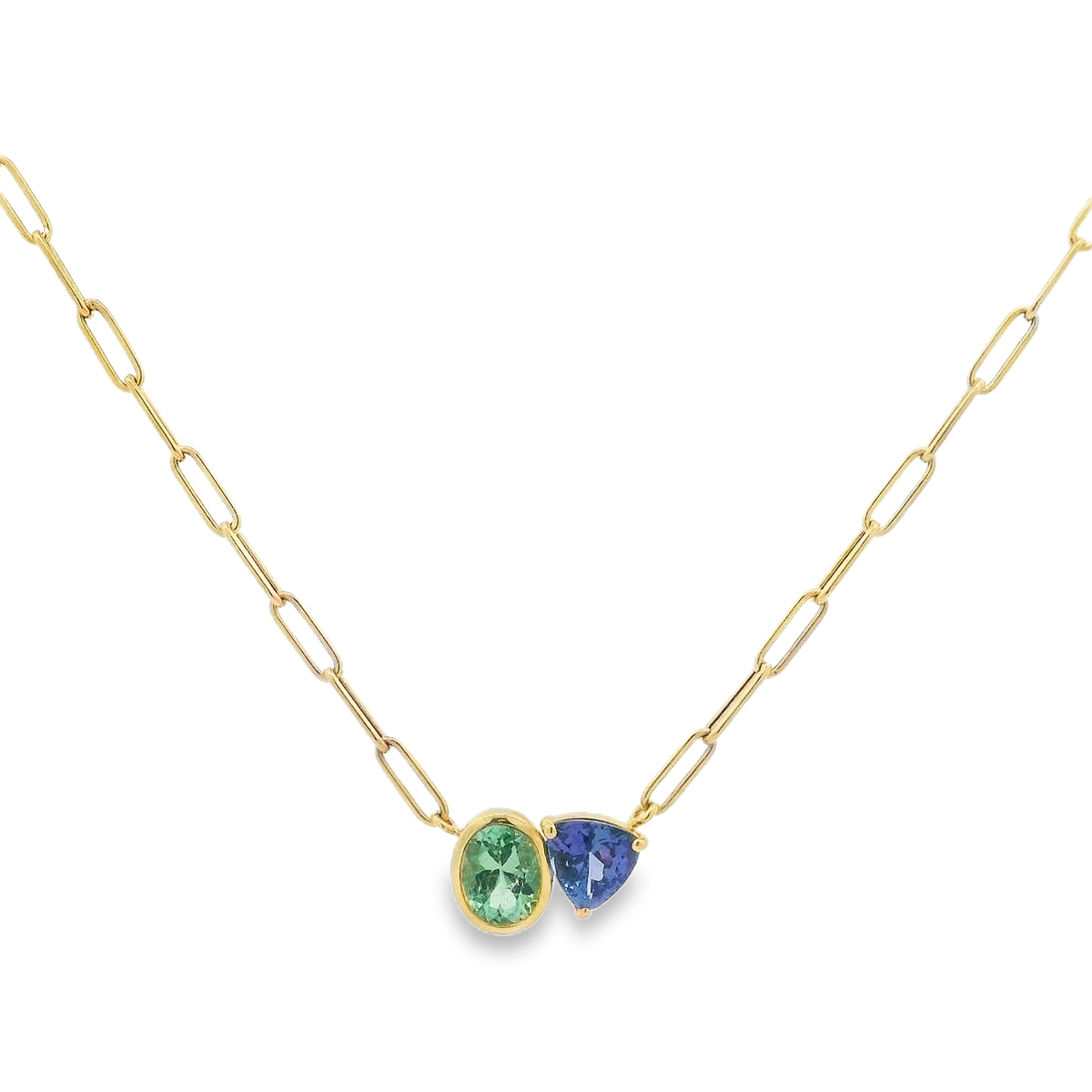 Lauren K 18K Yellow Gold Green Tourmaline & Tanzanite Toi et Moi Duet Necklace