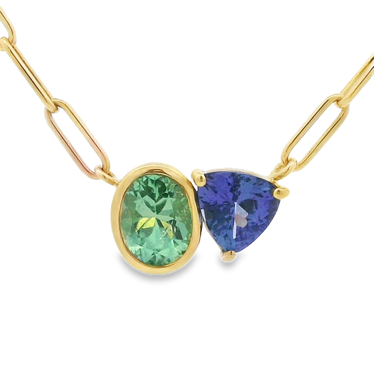 Lauren K 18K Yellow Gold Green Tourmaline & Tanzanite Toi et Moi Duet Necklace