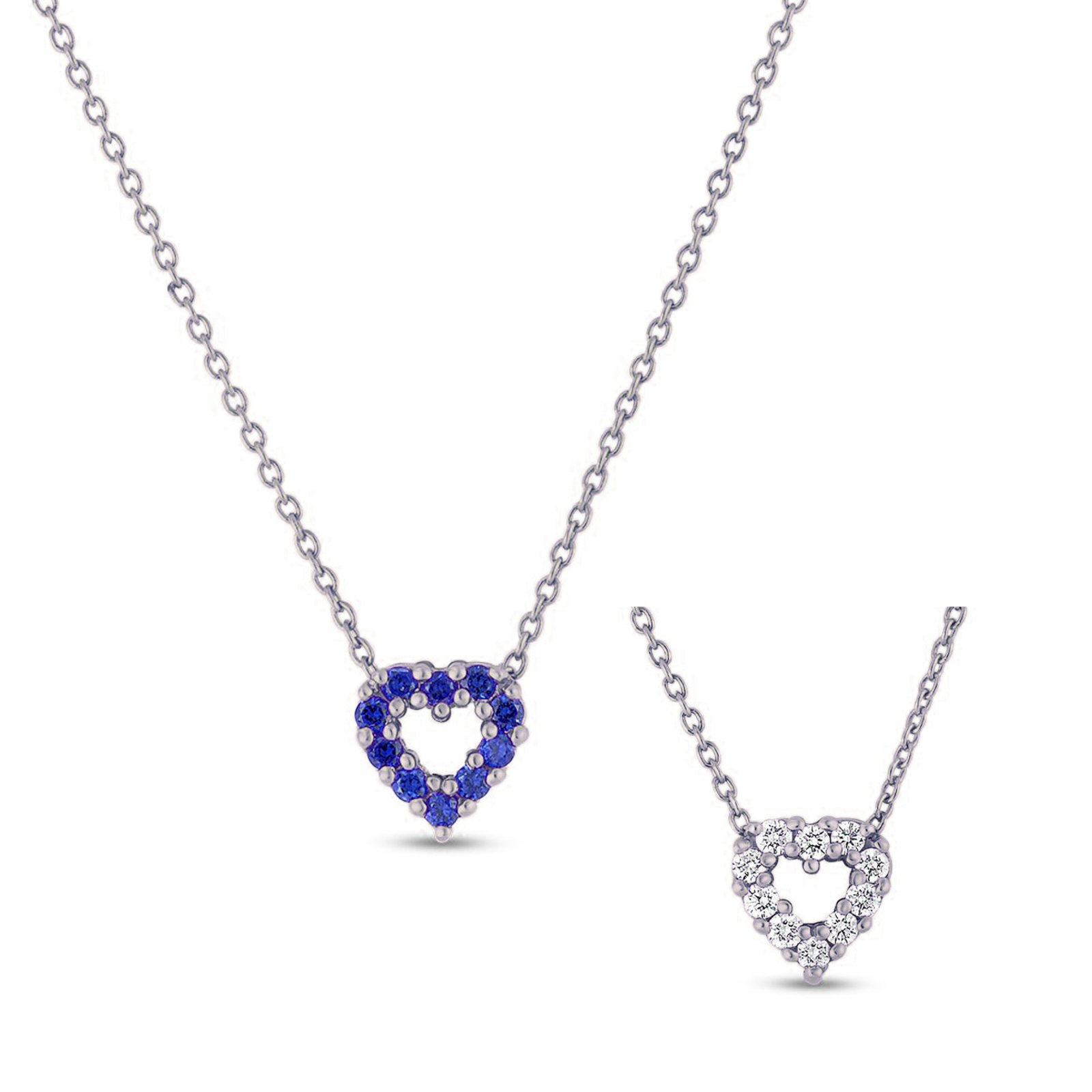 Roberto Coin 18K White Gold Sapphire & Diamond Heart Necklace
