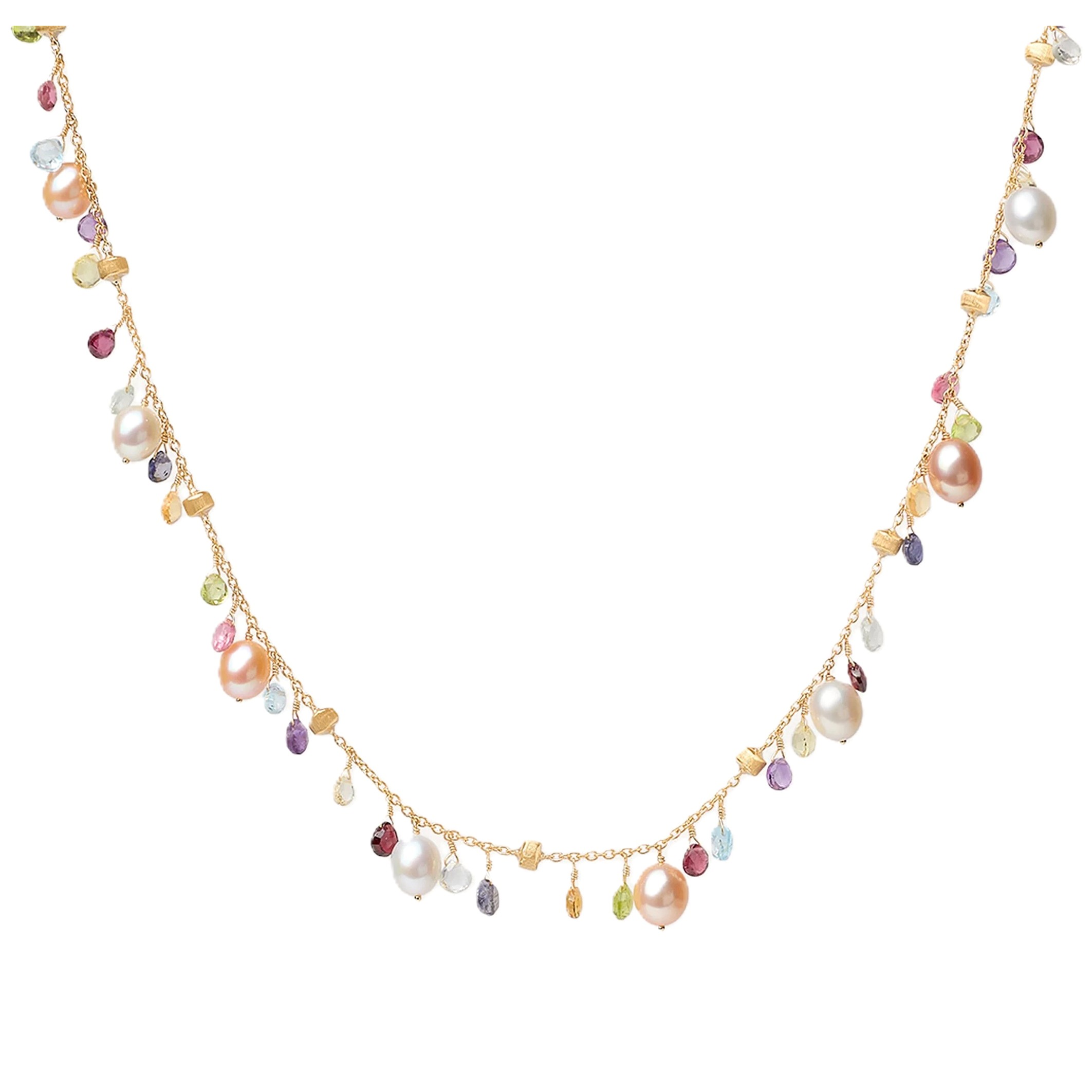 Marco Bicego 18K Single-Strand Gemstone Necklace with Freshwater Pearls
