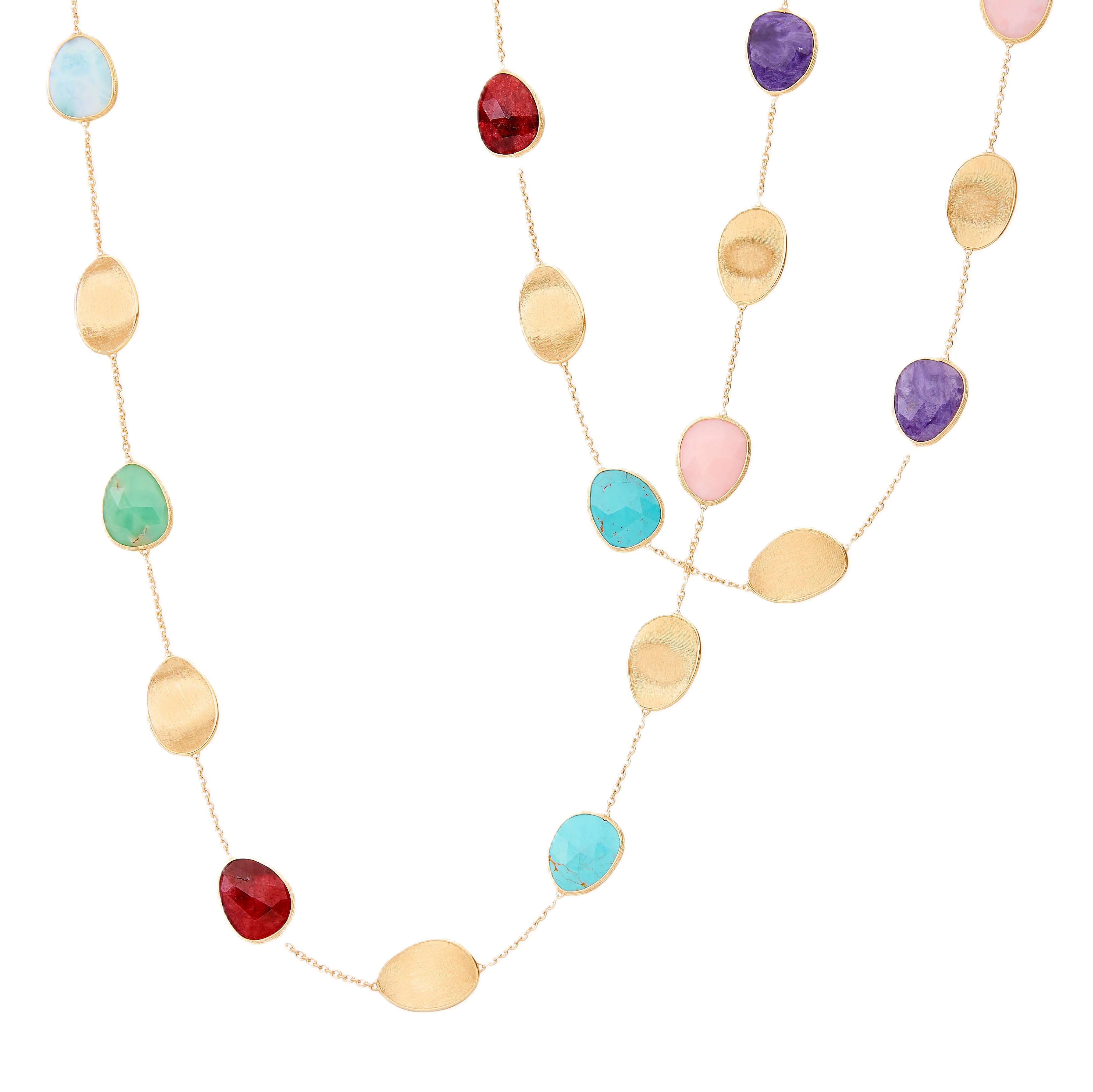 Marco Bicego 18K Lunaria Mixed Gemstones and Gold Leaves Long Necklace