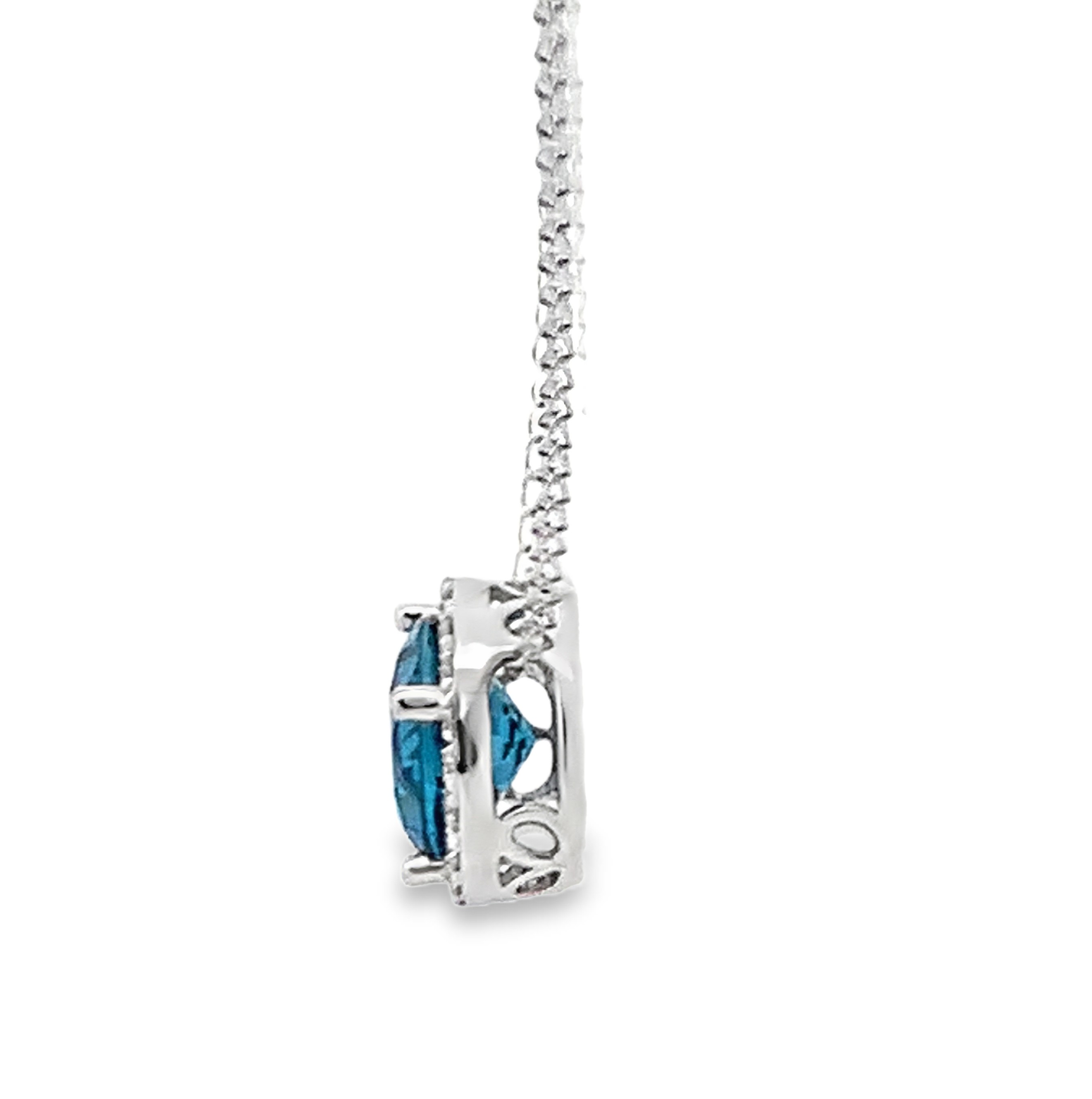14K White Gold Round London Blue Topaz Diamond Necklace