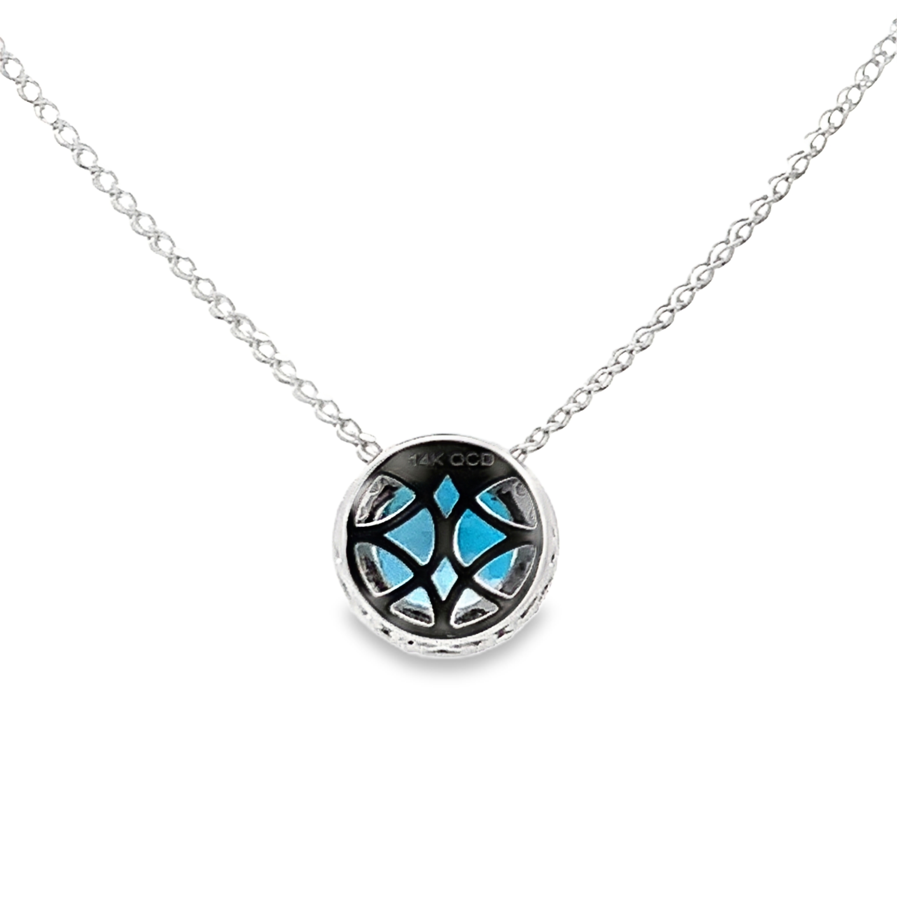 14K White Gold Round London Blue Topaz Diamond Necklace