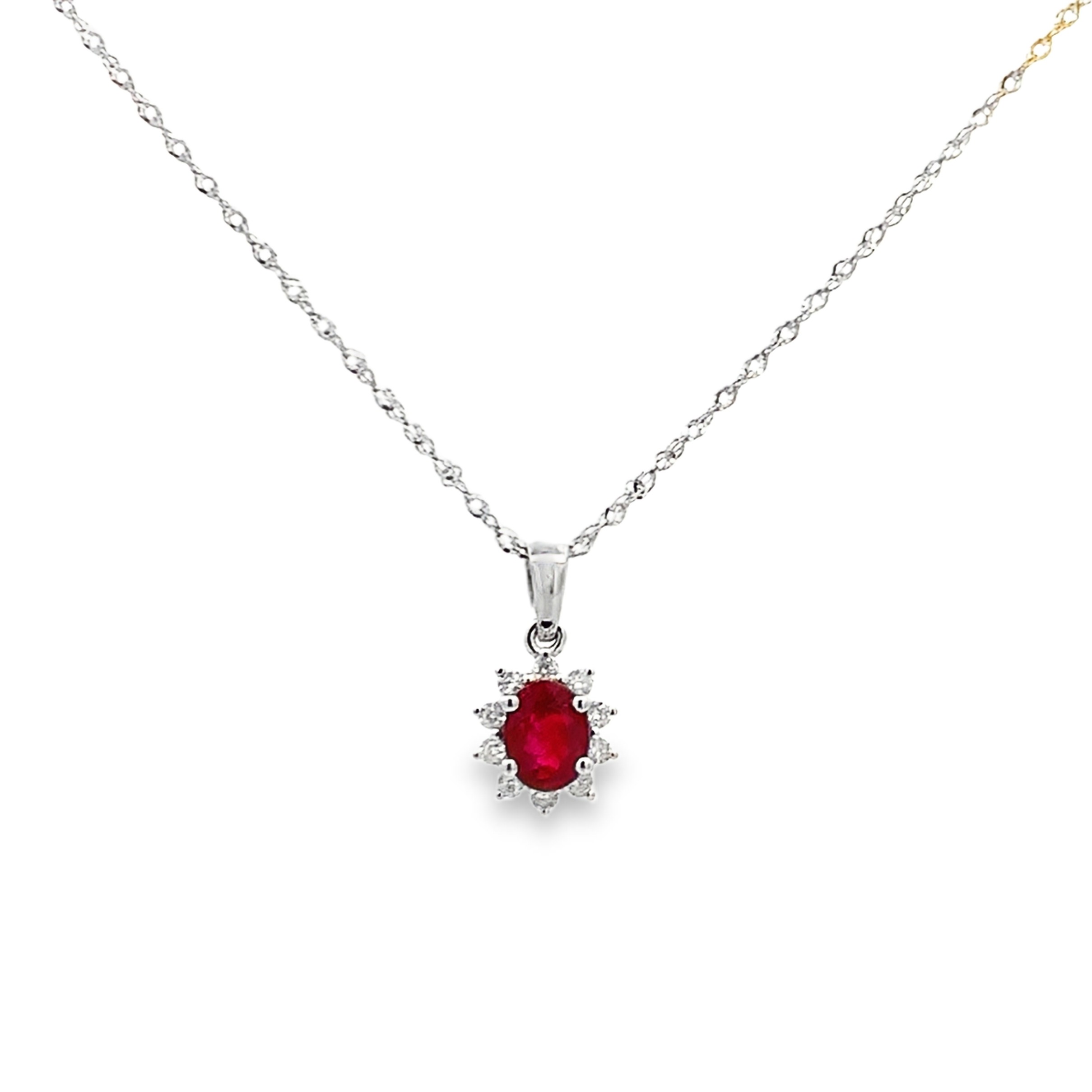 14K White Gold Ruby and Diamond Necklace