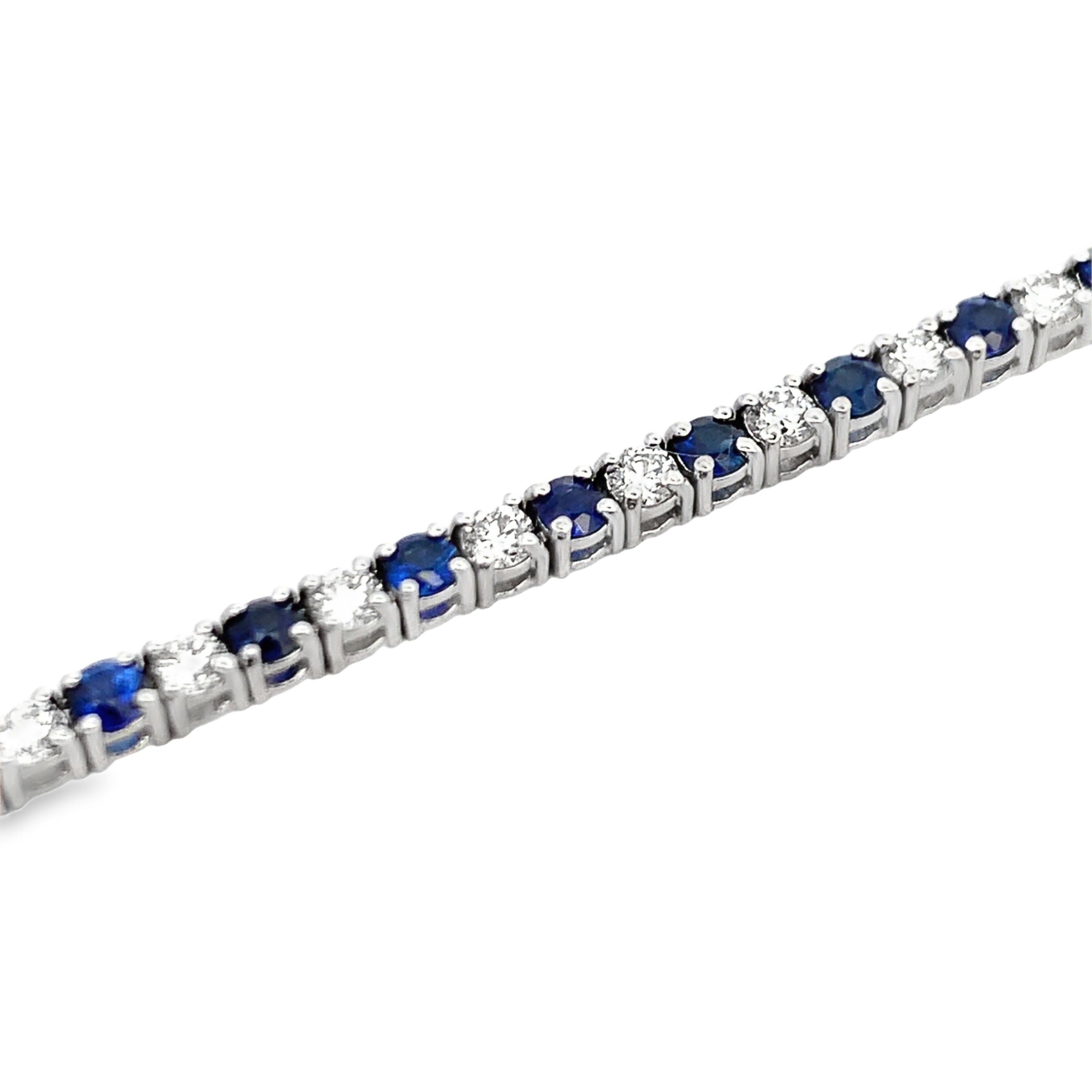 18K White Gold Sapphires and Diamond Tennis Necklace