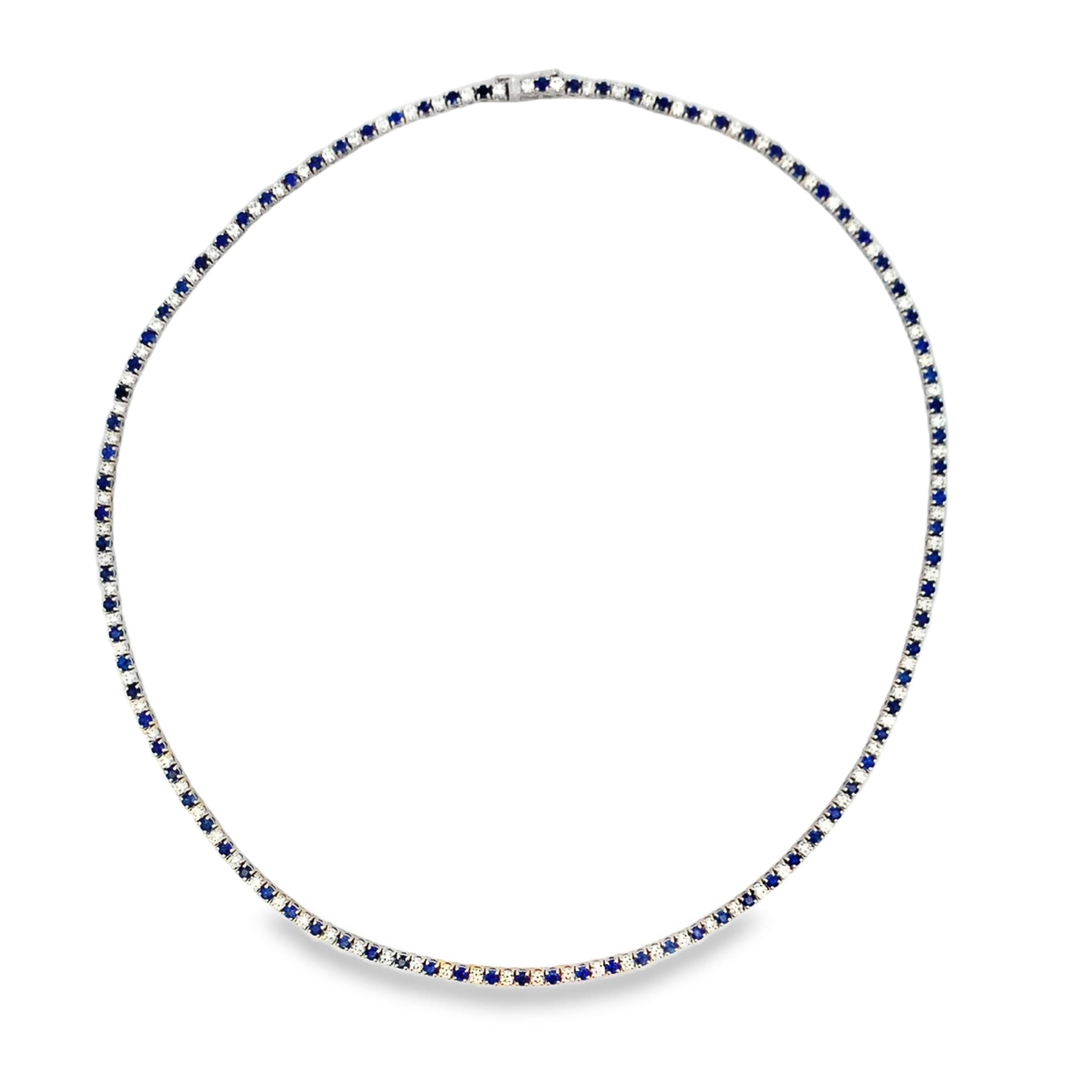 18K White Gold Sapphires and Diamond Tennis Necklace