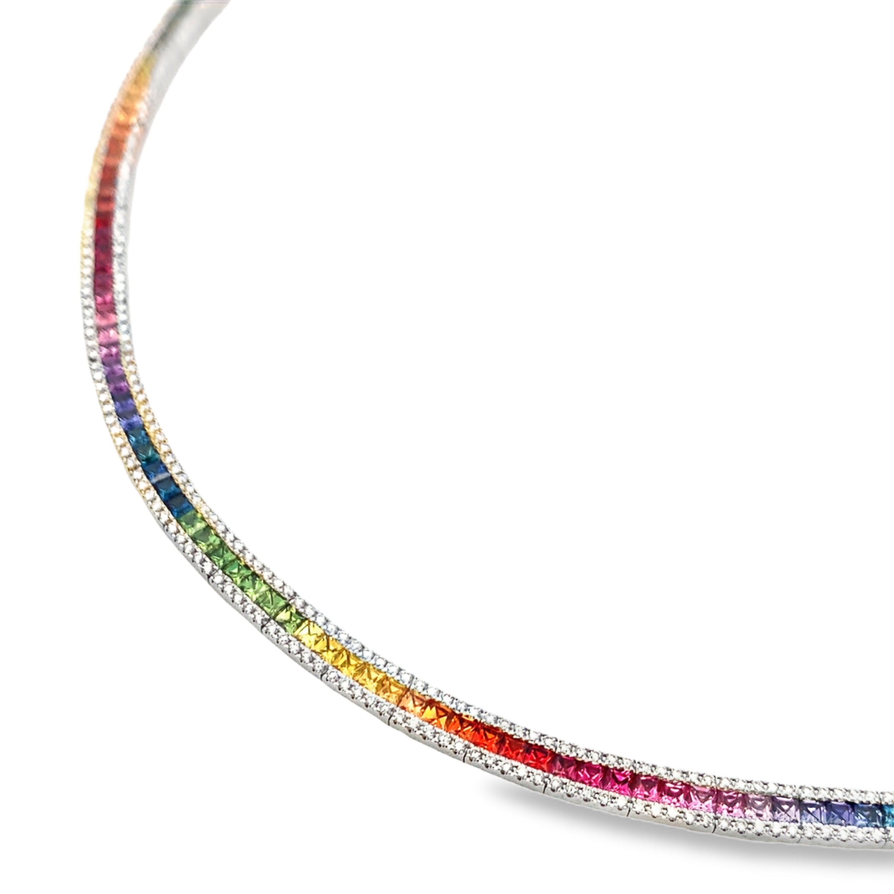 18K White Gold Fancy Sapphire and Diamond Necklace
