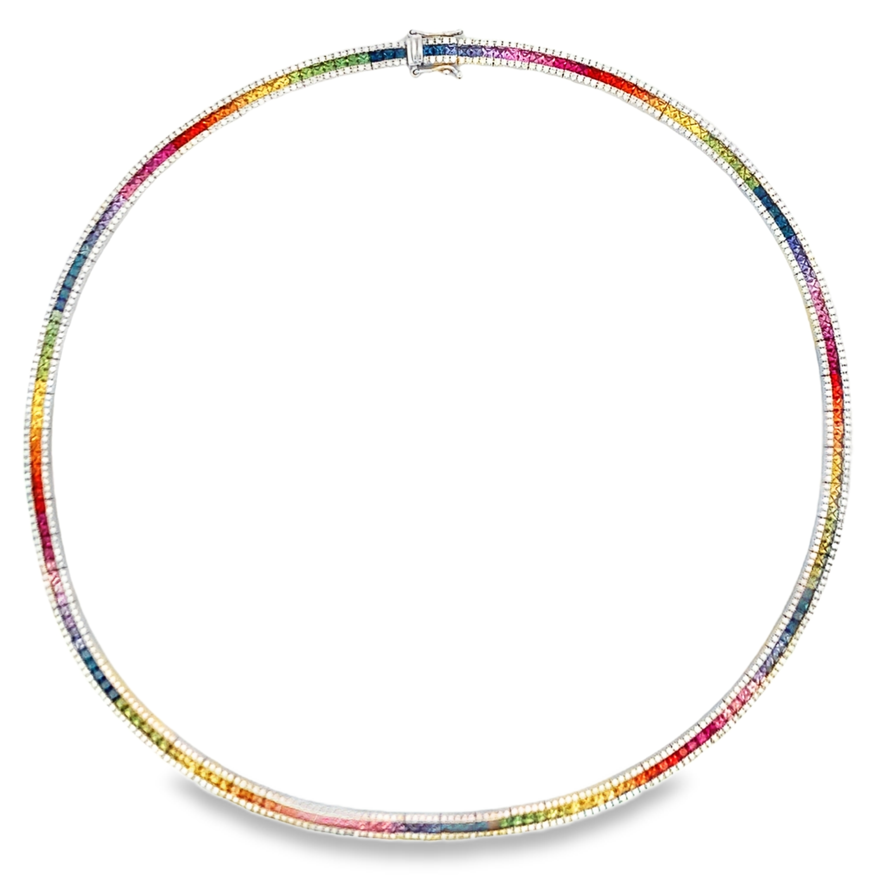 18K White Gold Fancy Sapphire and Diamond Necklace