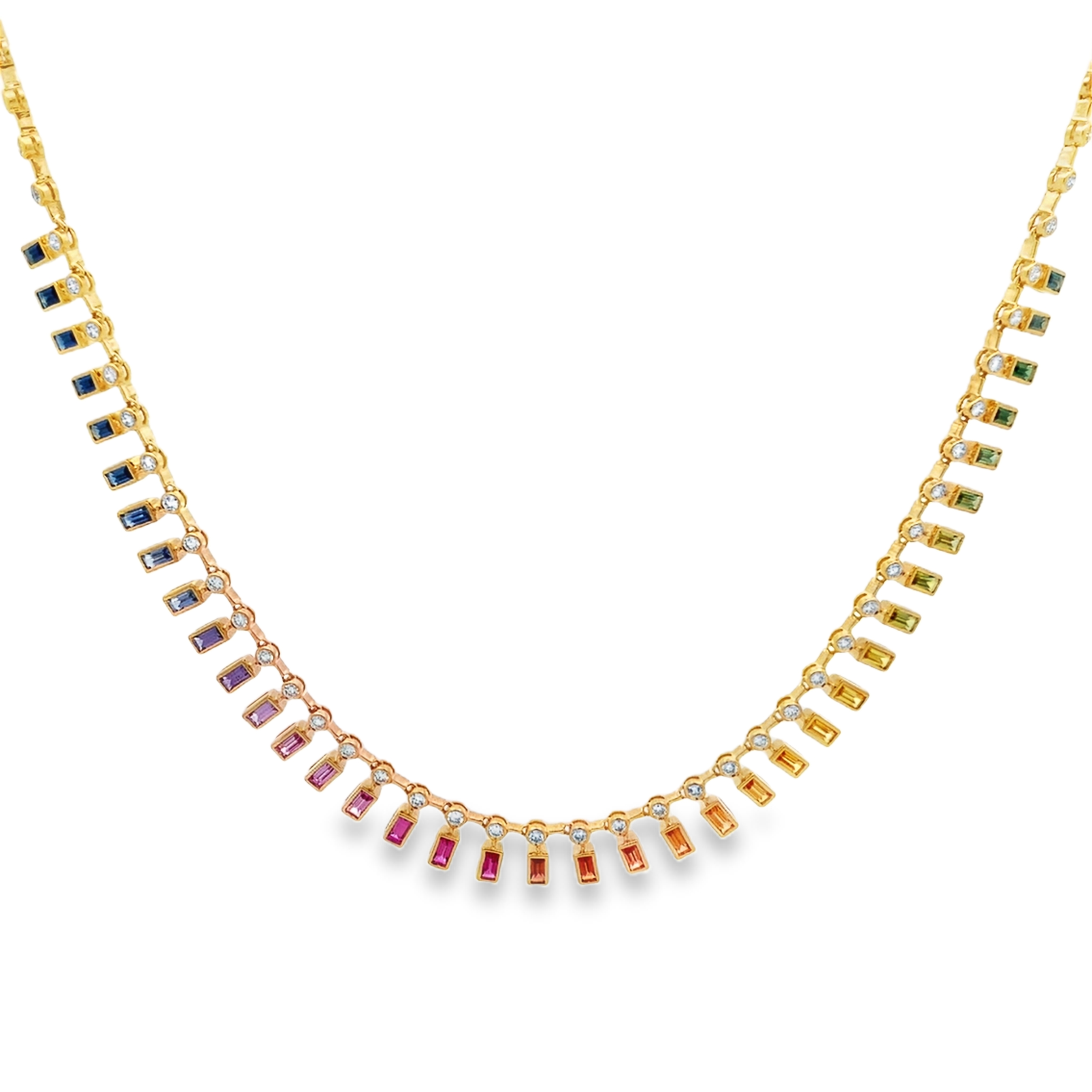 18K Yellow Gold Bezel-Set Fancy Sapphire and Diamond Bar Necklace